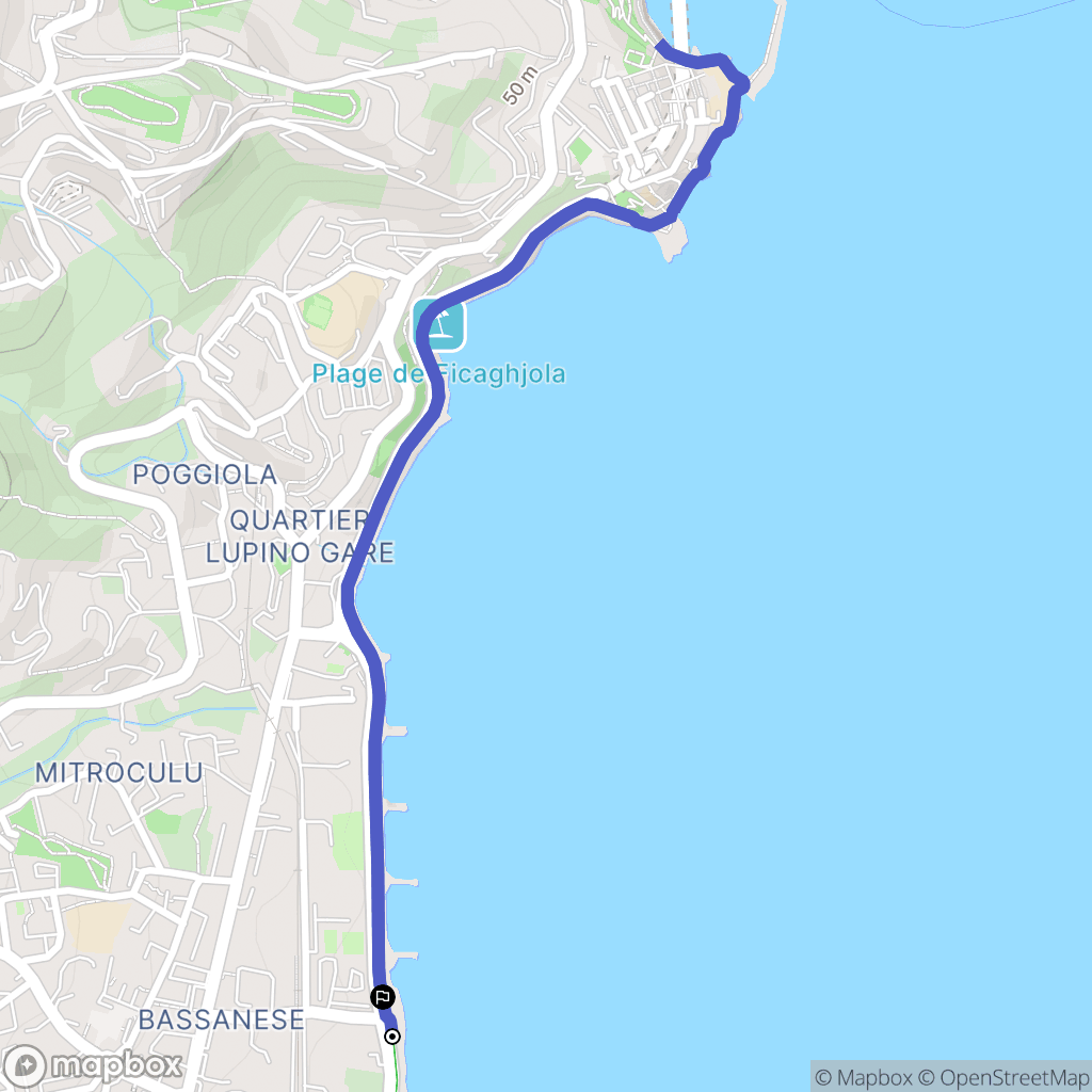 Bastia : carte du parcours de randonnée - France