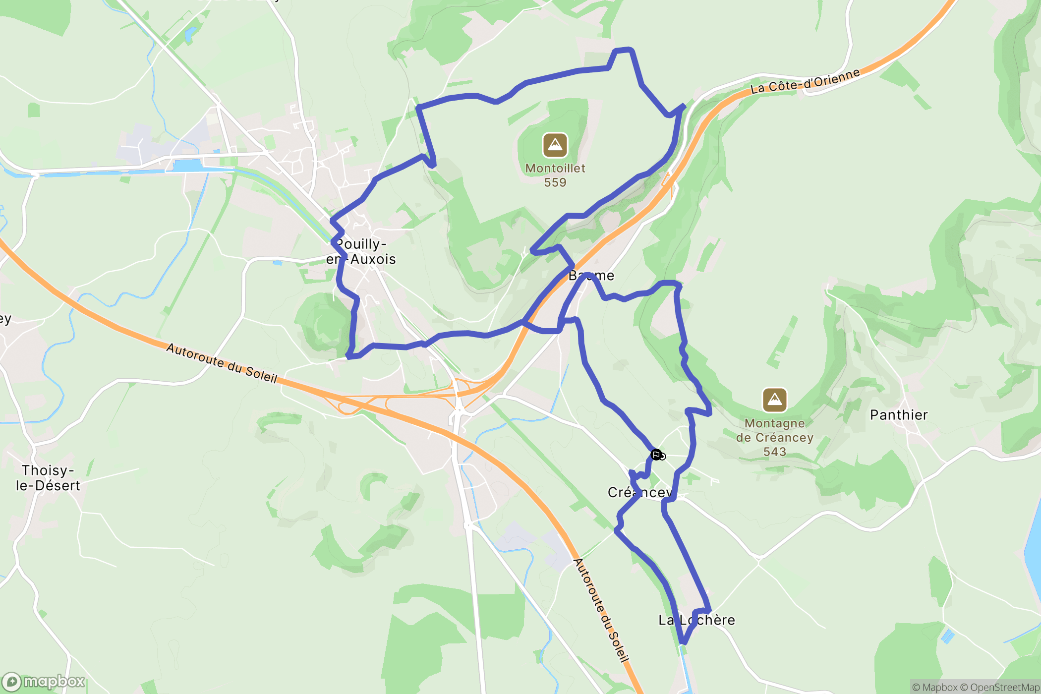 Créancey : carte du parcours de randonnée - France
