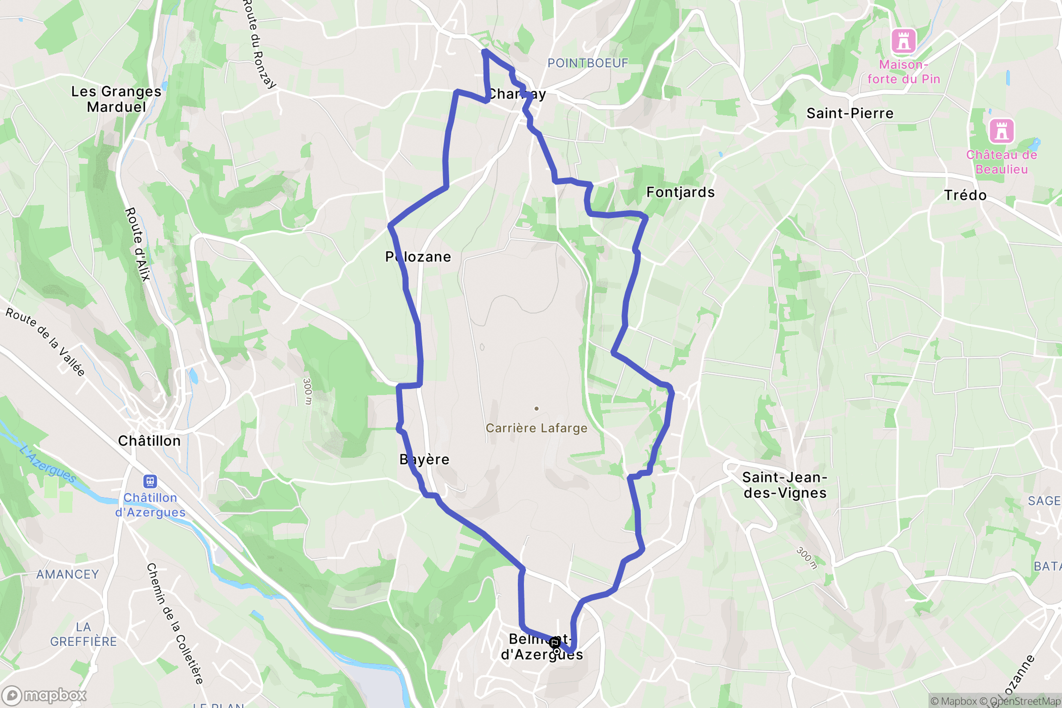Belmont-d'Azergues : carte du parcours de randonnée - France