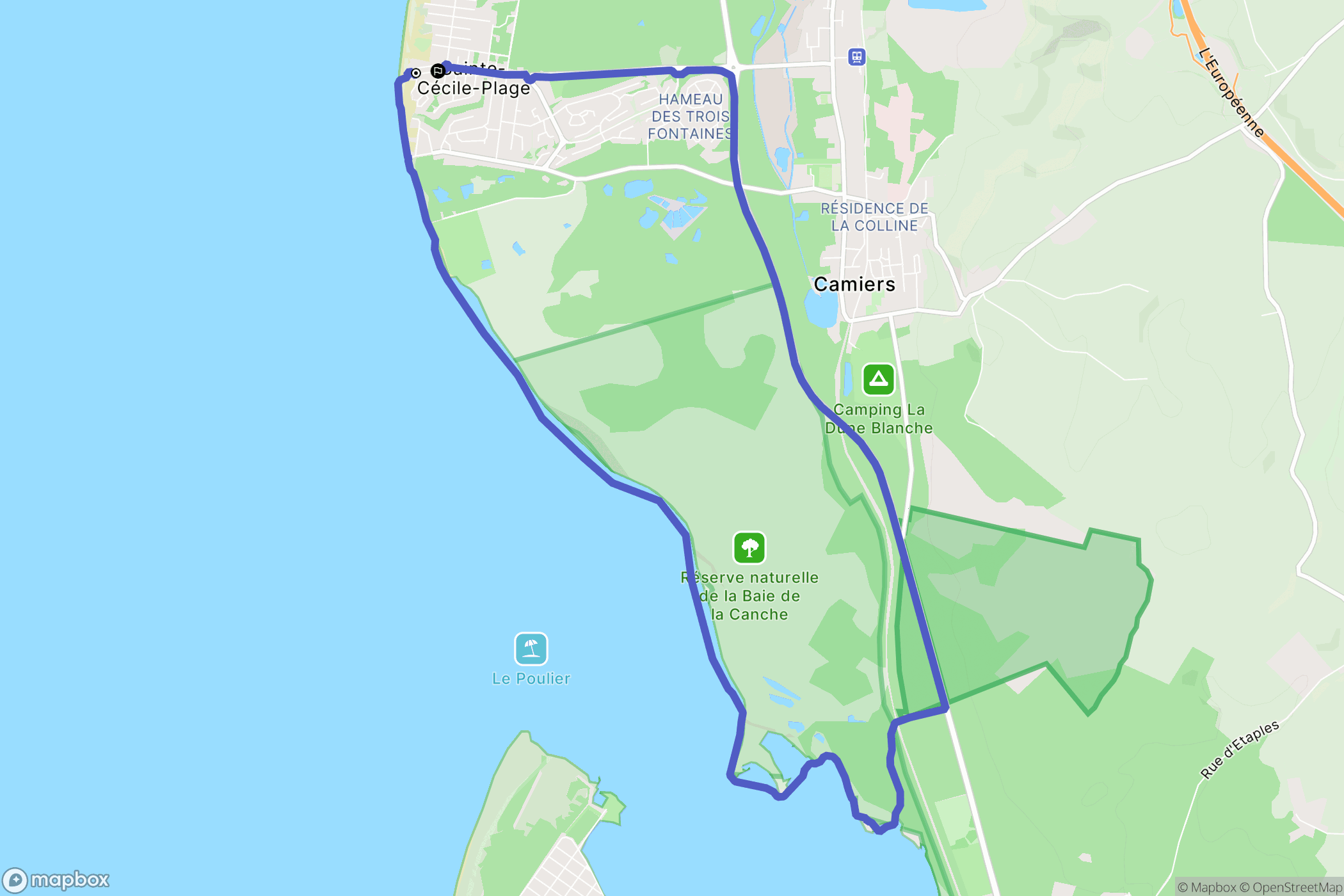 Camiers : carte du parcours de randonnée - France