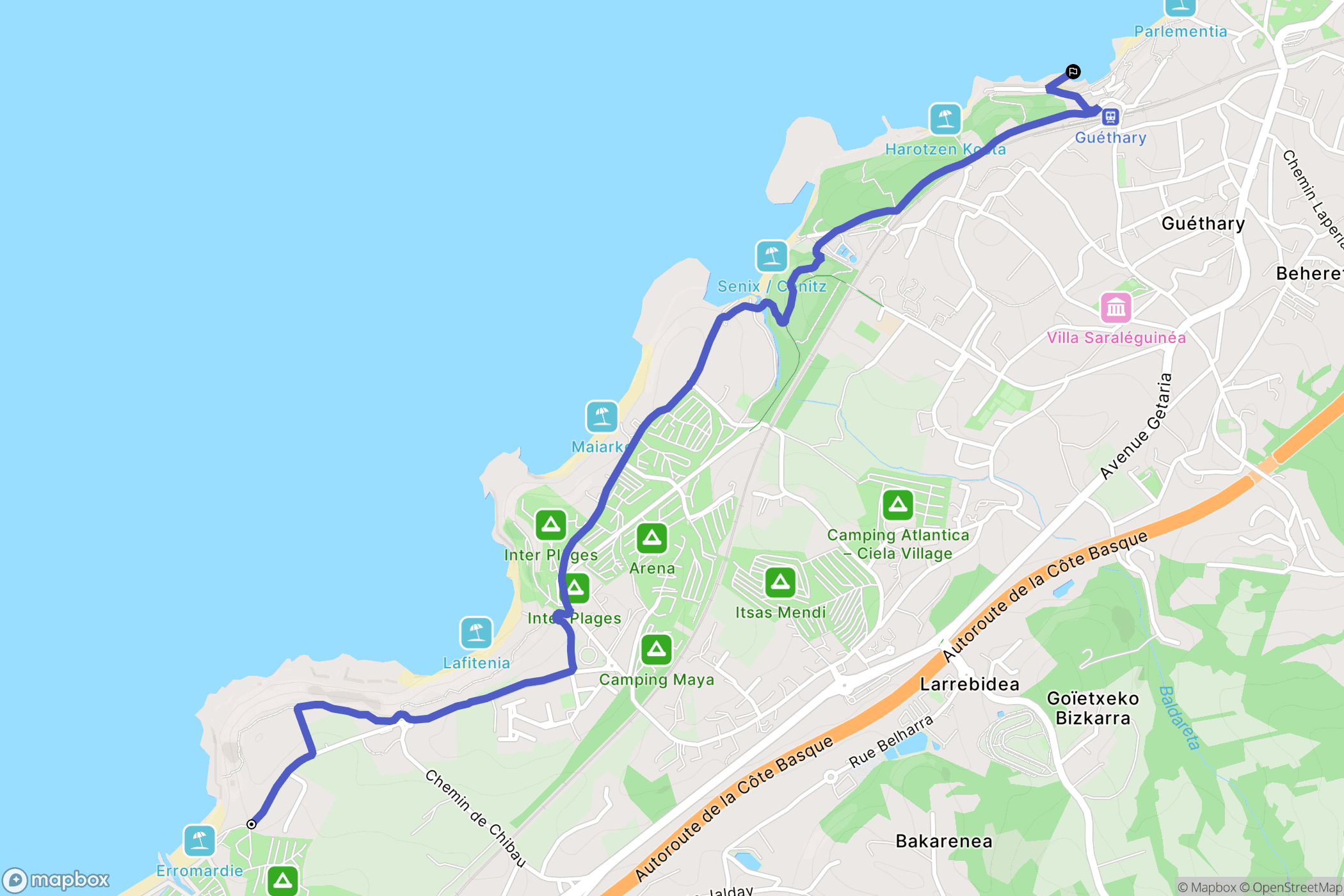 Saint-Jean-de-Luz : carte du parcours de randonnée - France