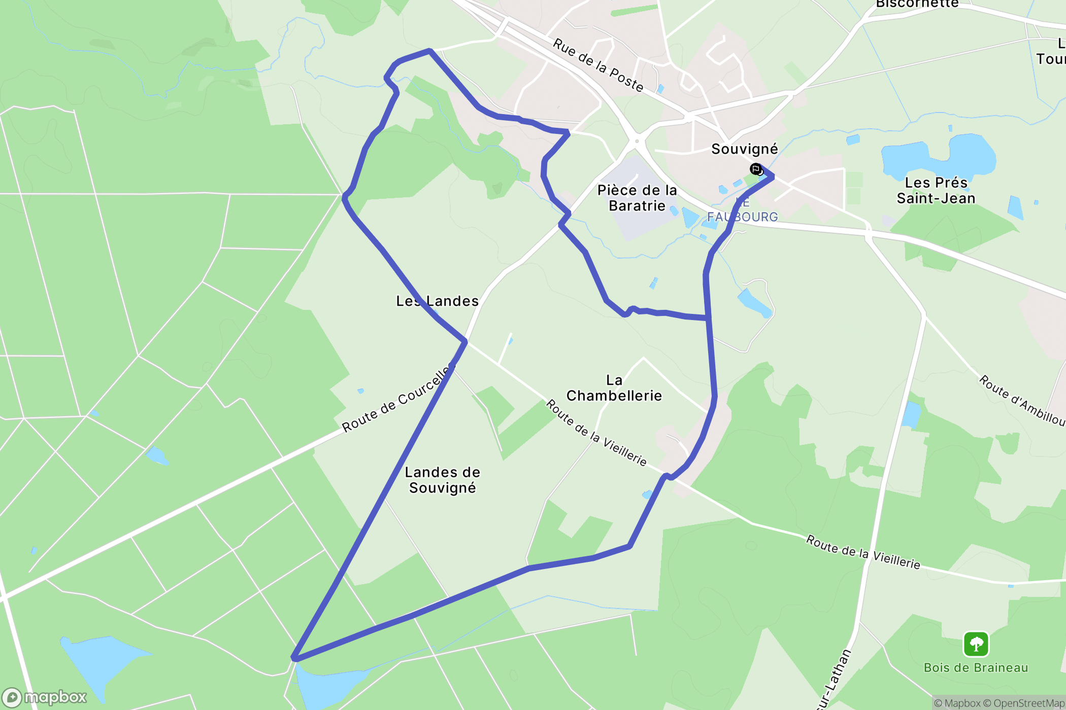 Souvigné : carte du parcours de randonnée - France