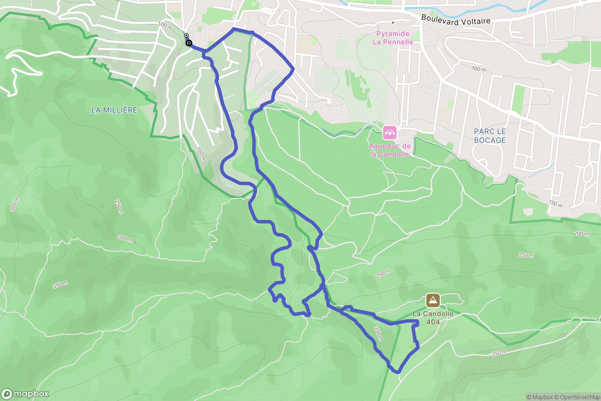 Marseille : carte du parcours de randonnée - France