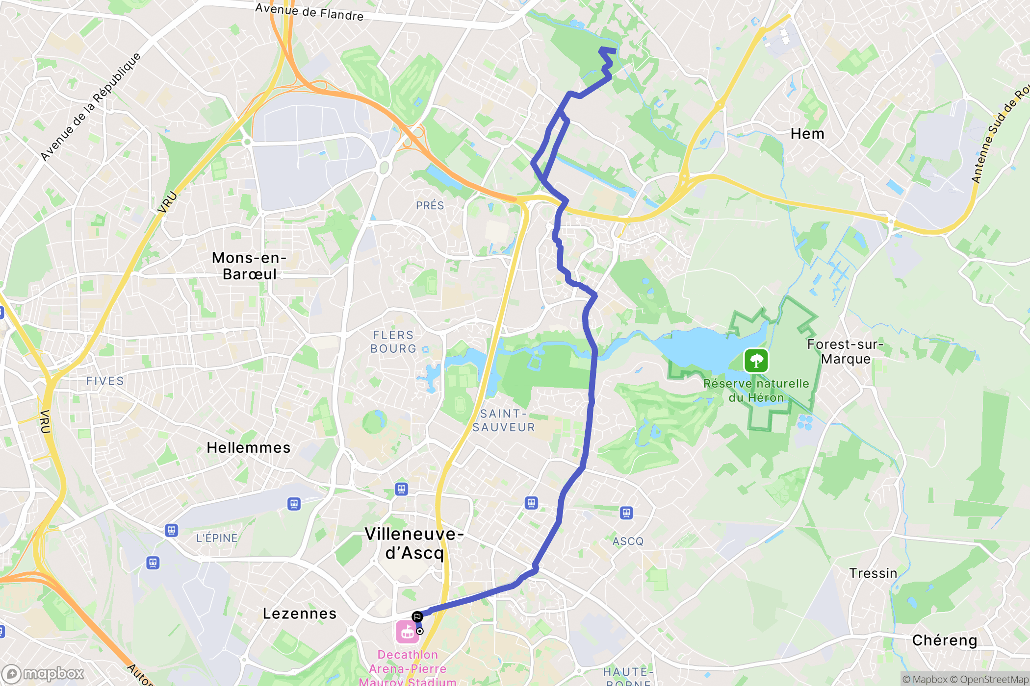 Villeneuve-d'Ascq : carte du parcours de randonnée - France