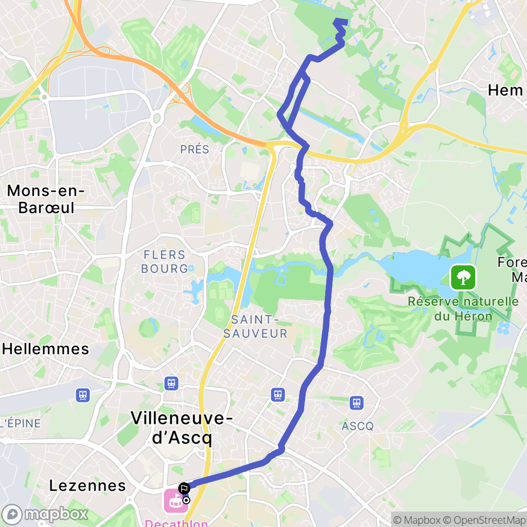 Villeneuve-d'Ascq : carte du parcours de randonnée - France