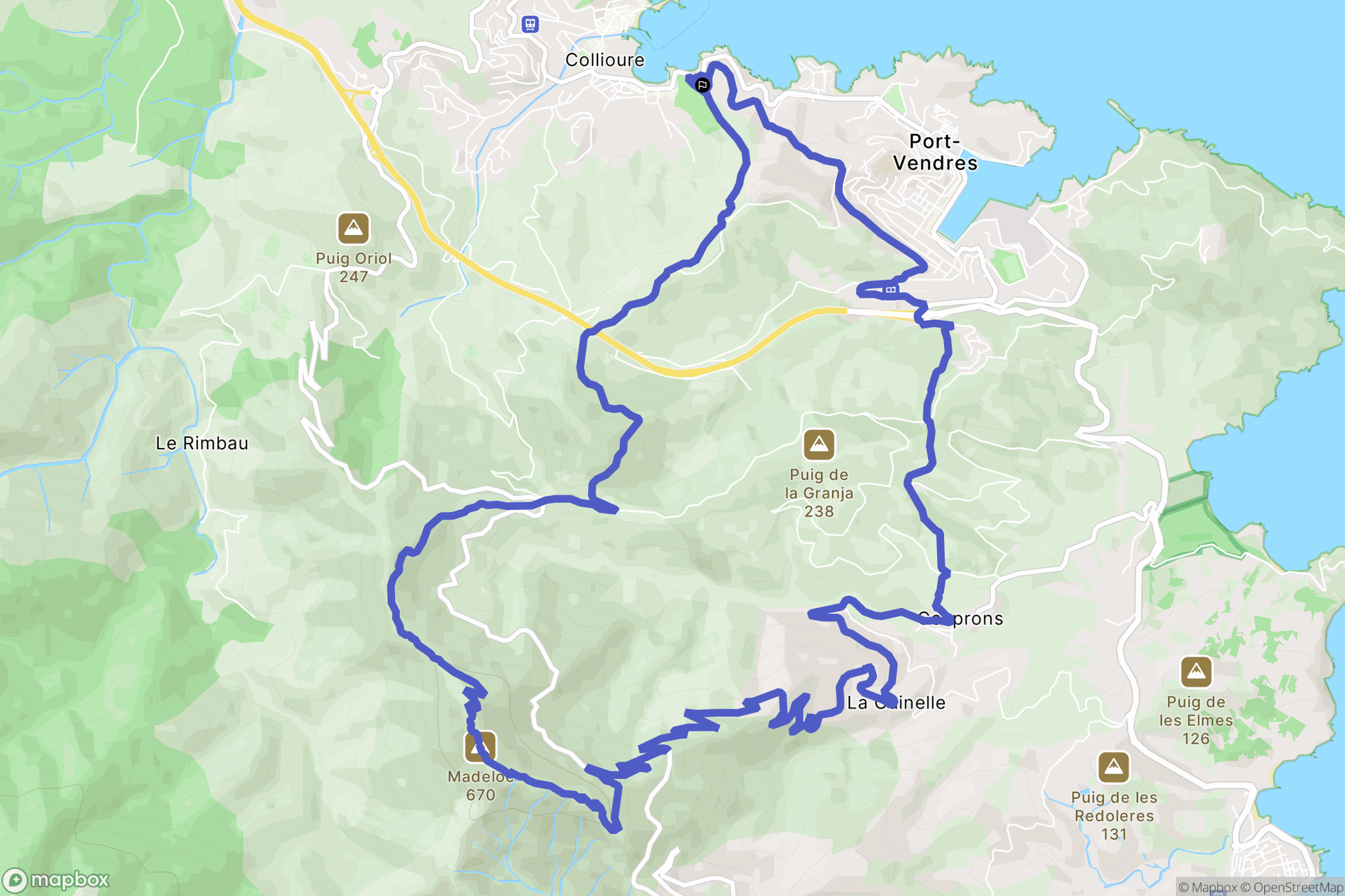 Collioure : carte du parcours de randonnée - France