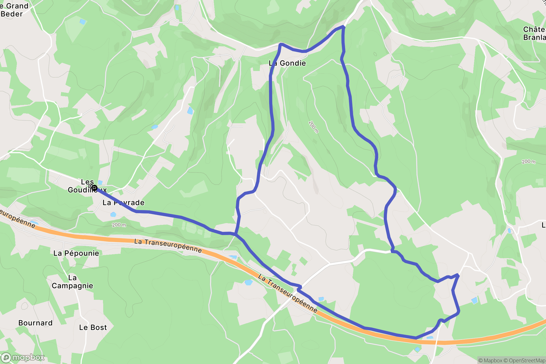 Bassillac et Auberoche : carte du parcours de randonnée - France