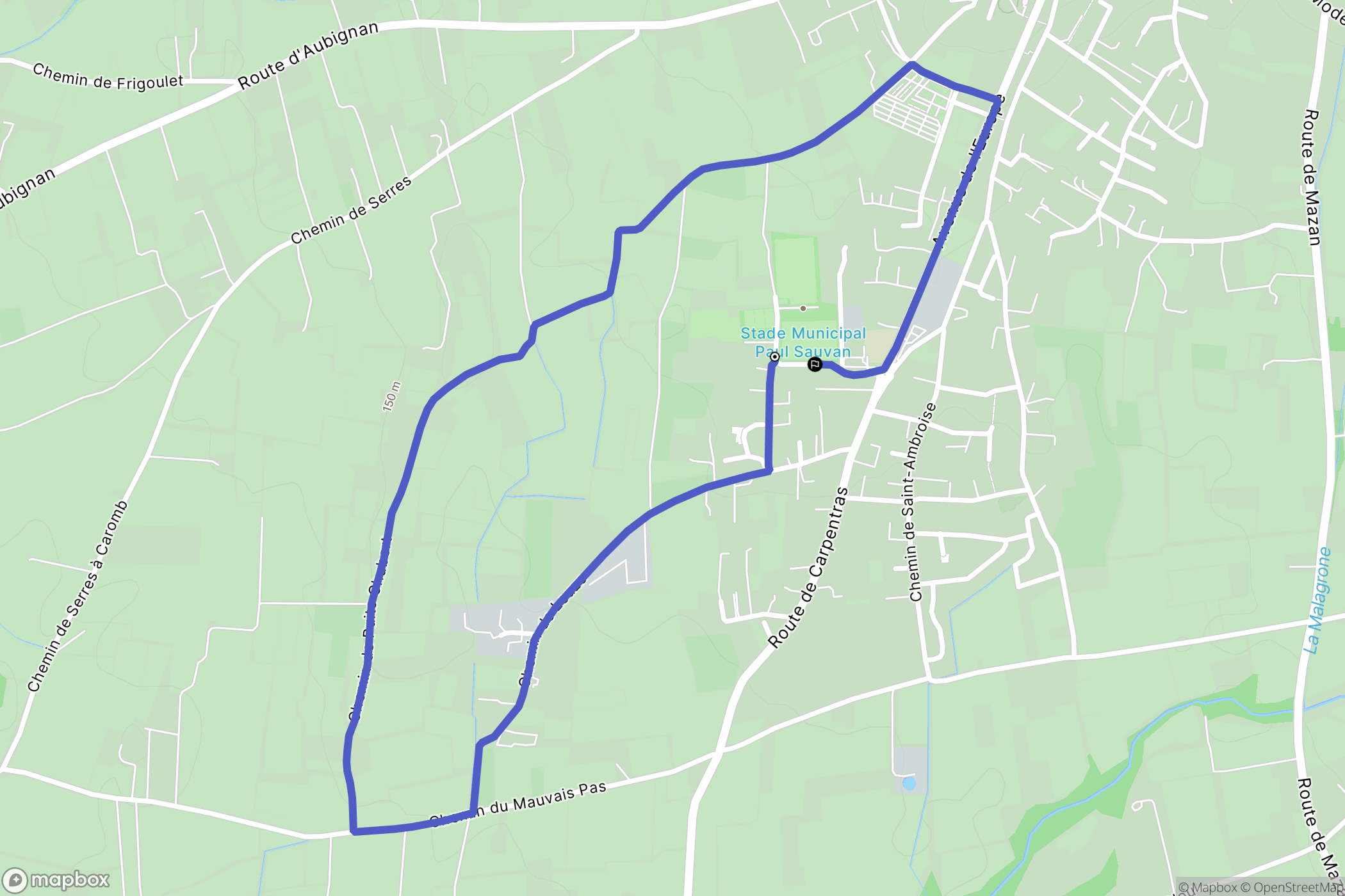 Caromb : carte du parcours de randonnée - France