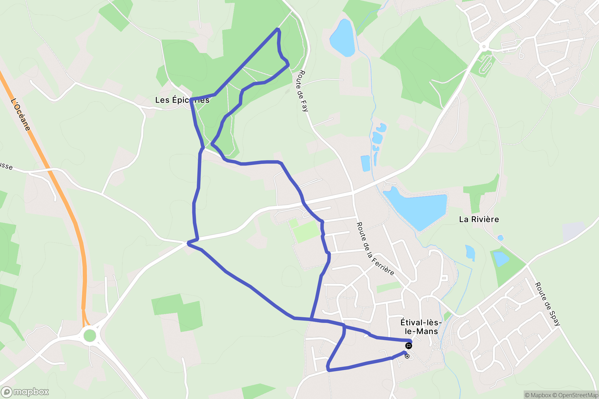 Étival-lès-le-Mans : carte du parcours de randonnée - France