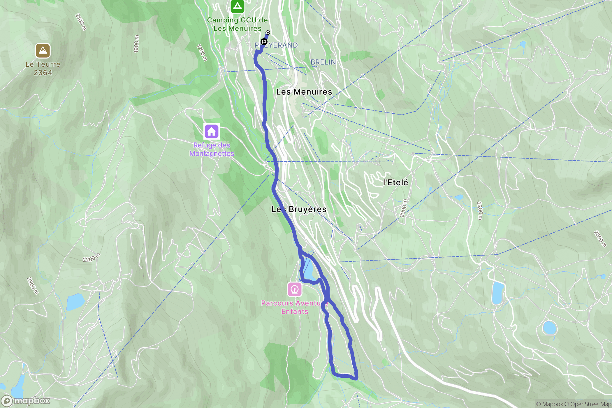 Les Belleville : carte du parcours de randonnée - France
