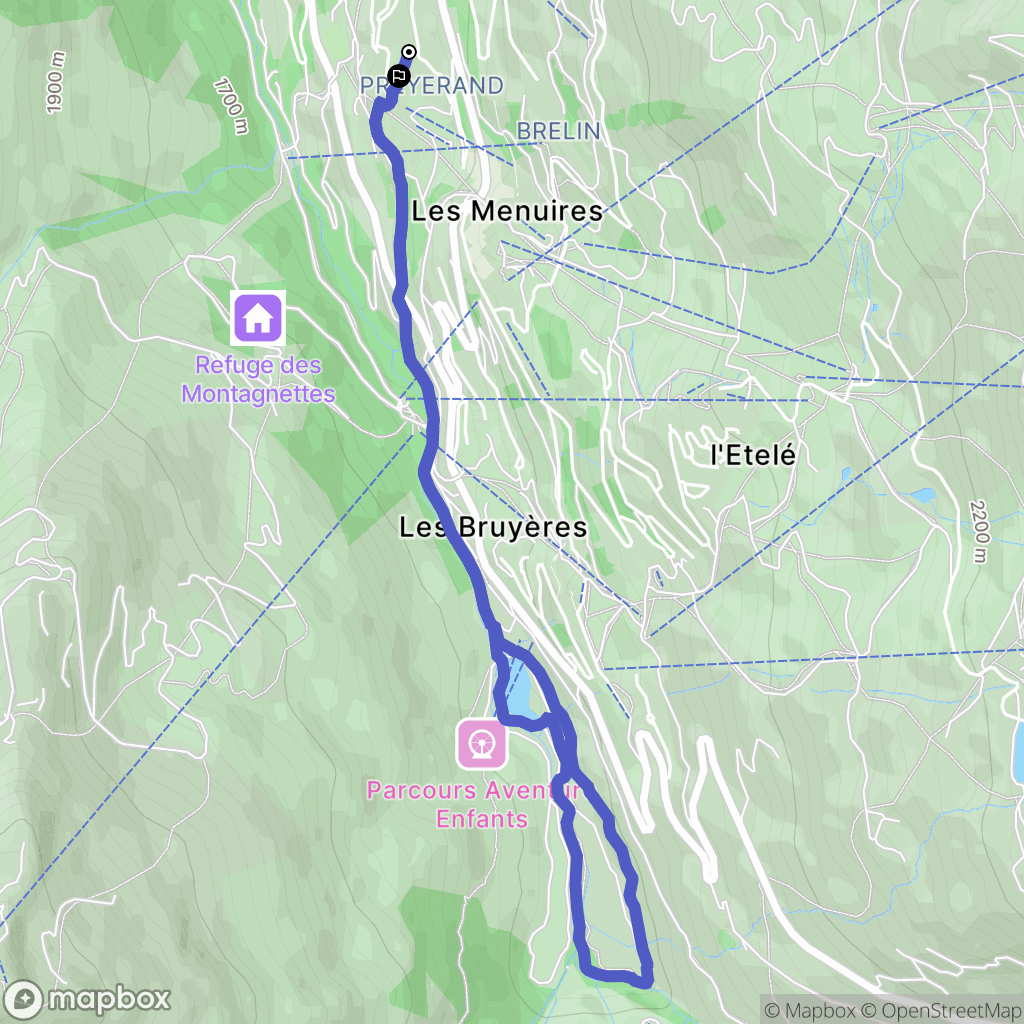 Les Belleville : carte du parcours de randonnée - France