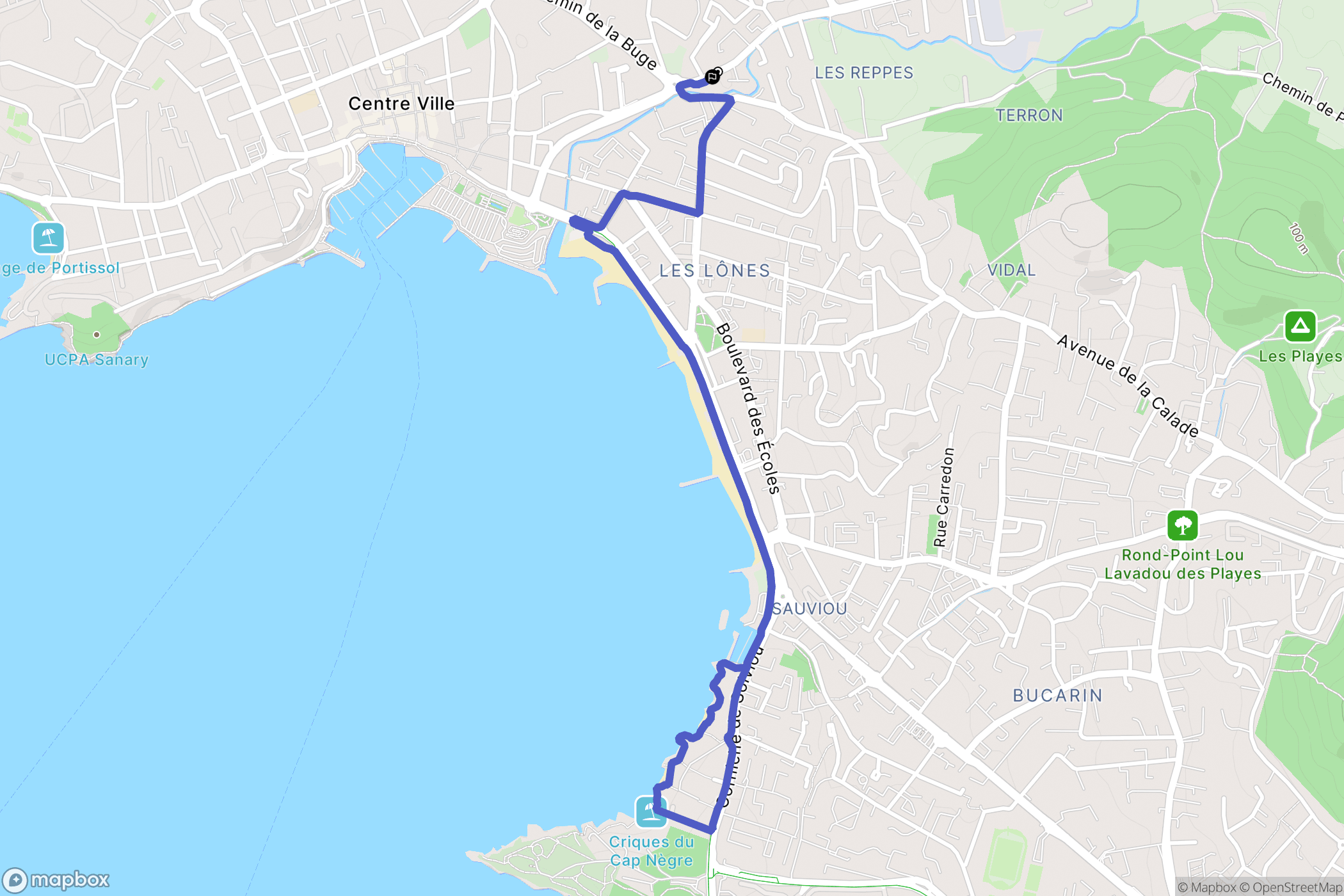 Sanary-sur-Mer : carte du parcours de randonnée - France
