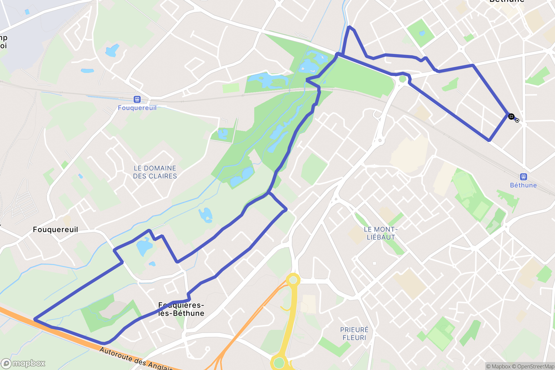Béthune : carte du parcours de randonnée - France