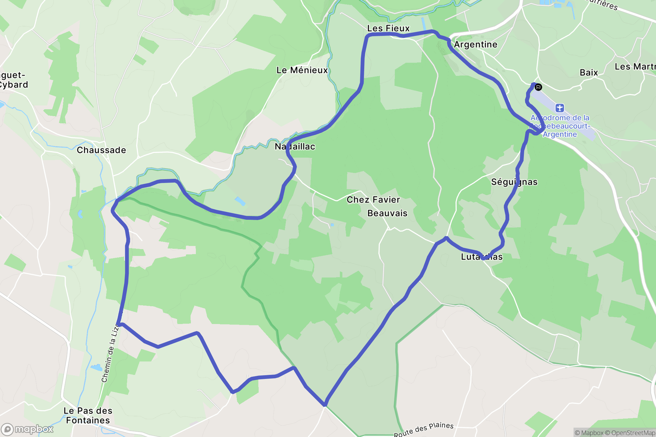 La Rochebeaucourt-et-Argentine : carte du parcours de randonnée - France