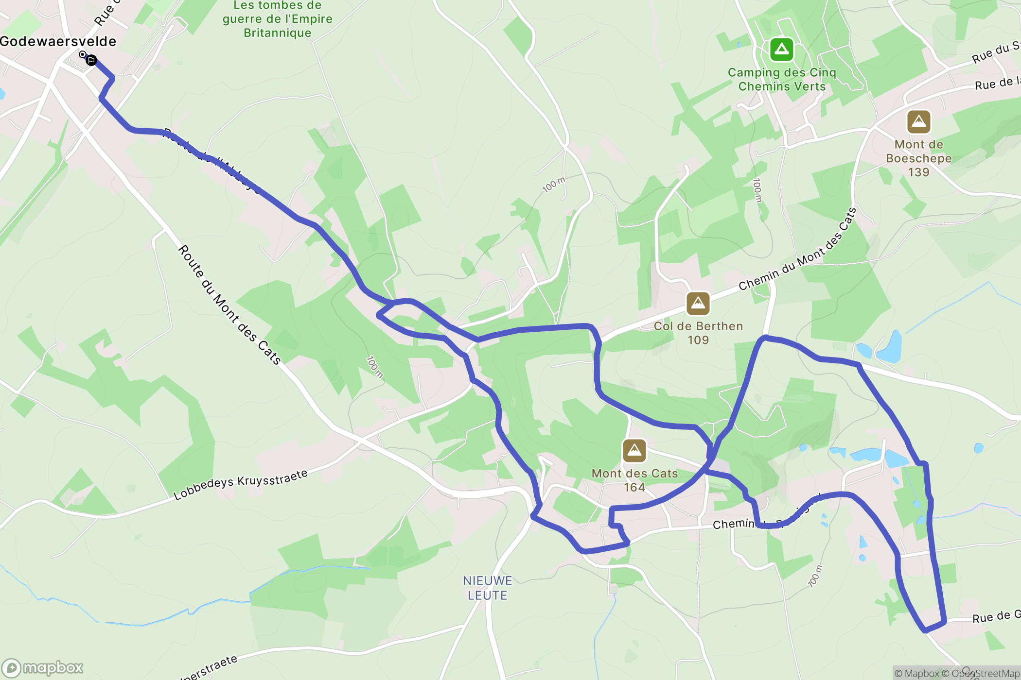 Godewaersvelde : carte du parcours de randonnée - France