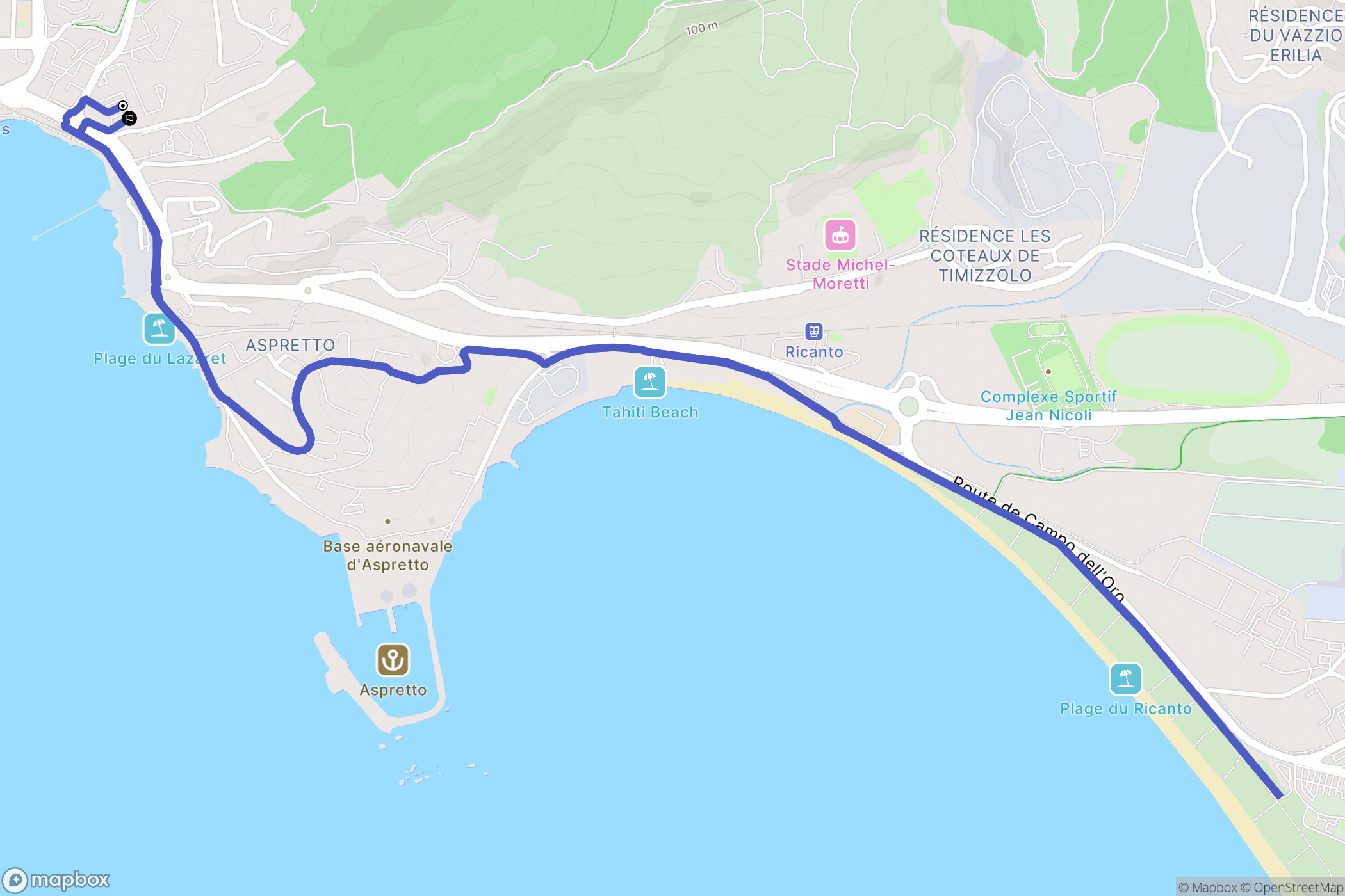 Ajaccio : carte du parcours de randonnée - France