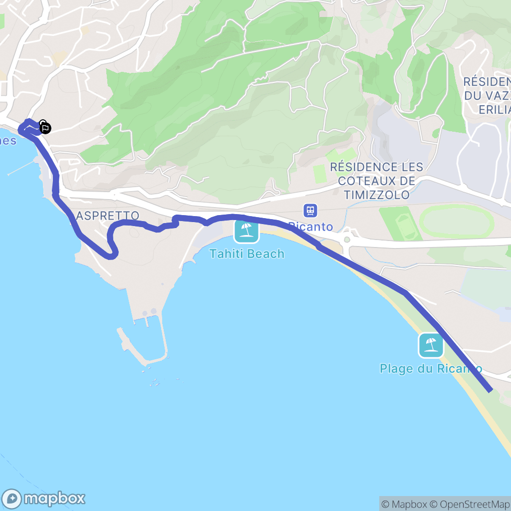Ajaccio : carte du parcours de randonnée - France