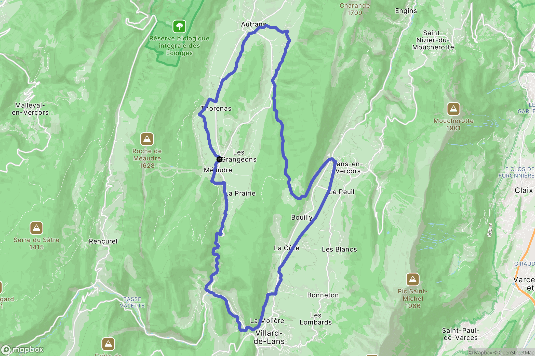 Méaudre : carte du parcours de randonnée - France