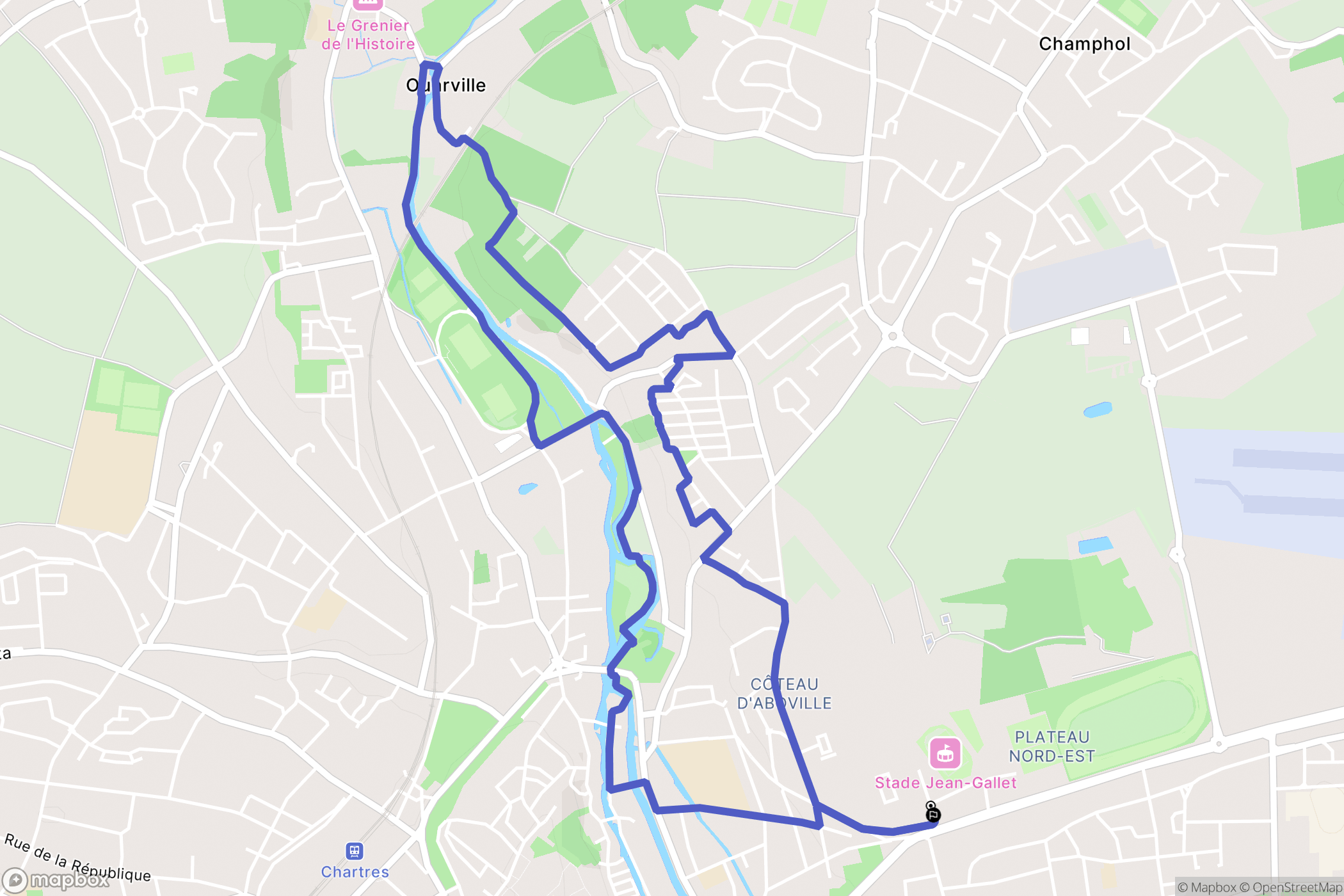 Chartres : carte du parcours de randonnée - France