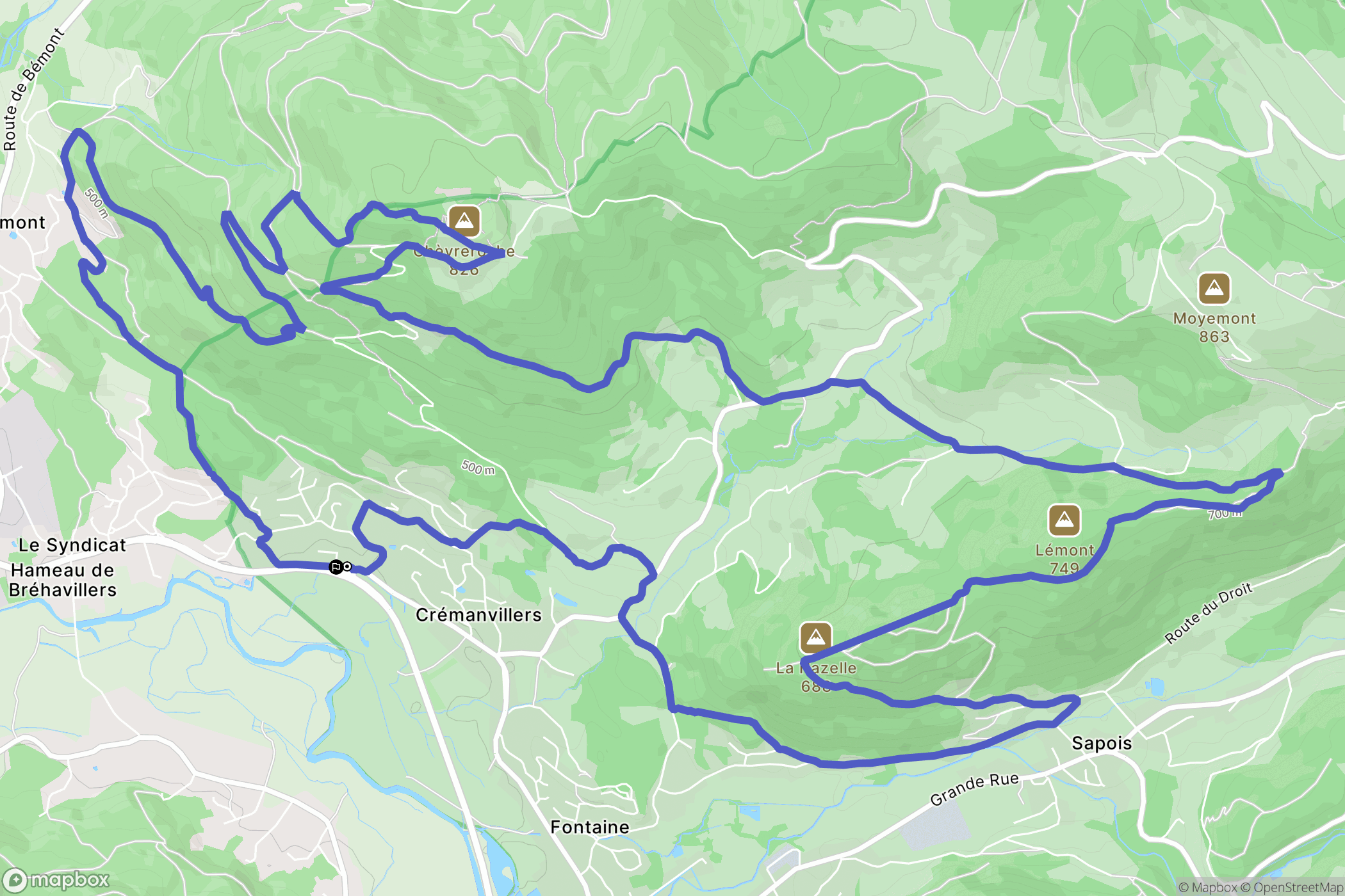 Vagney : carte du parcours de randonnée - France