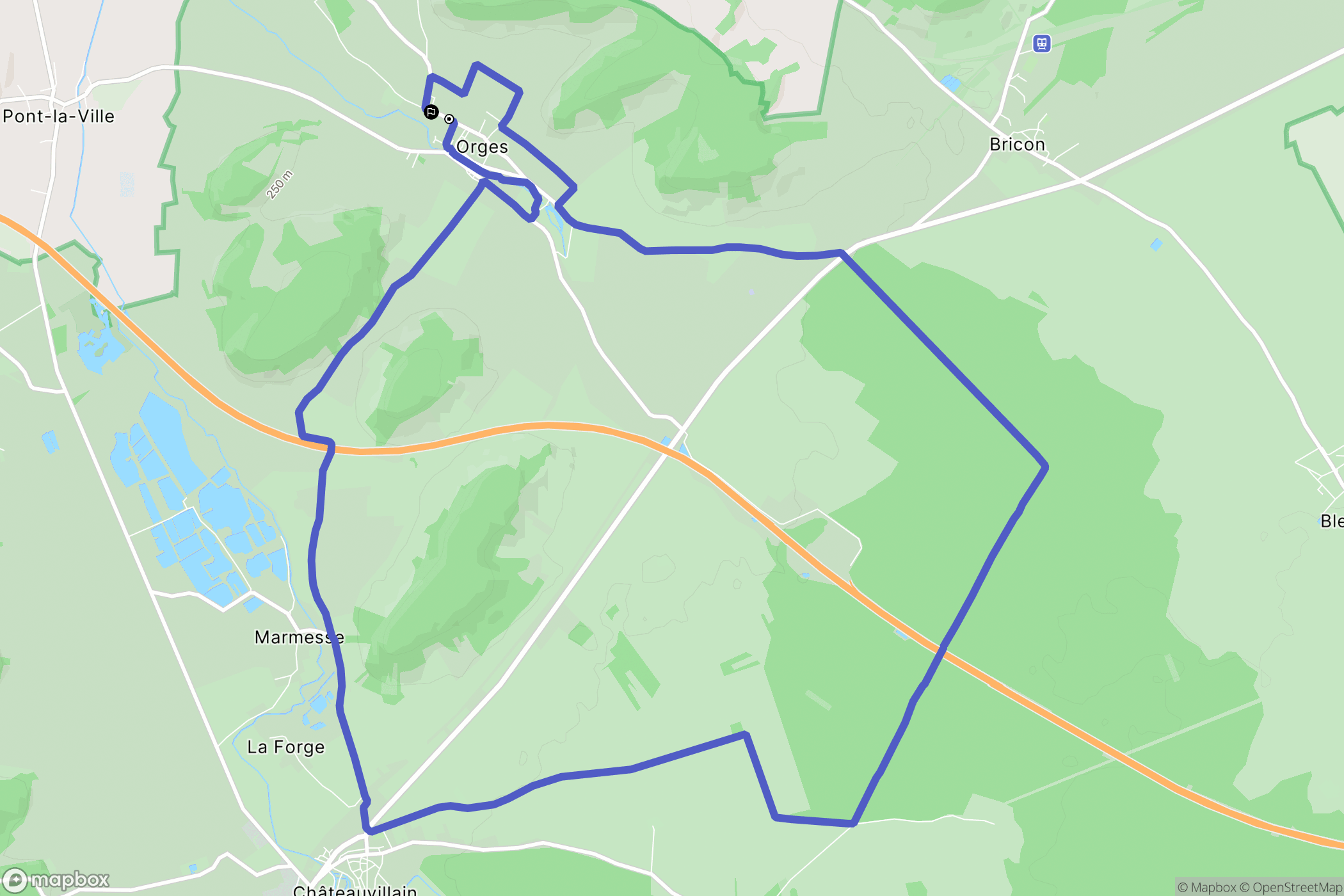 Orges : carte du parcours de randonnée - France