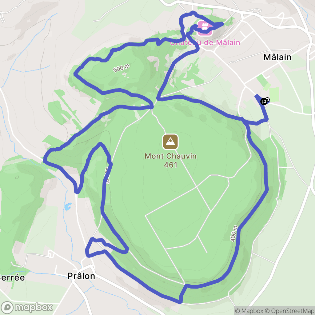 Mâlain : carte du parcours de randonnée - France