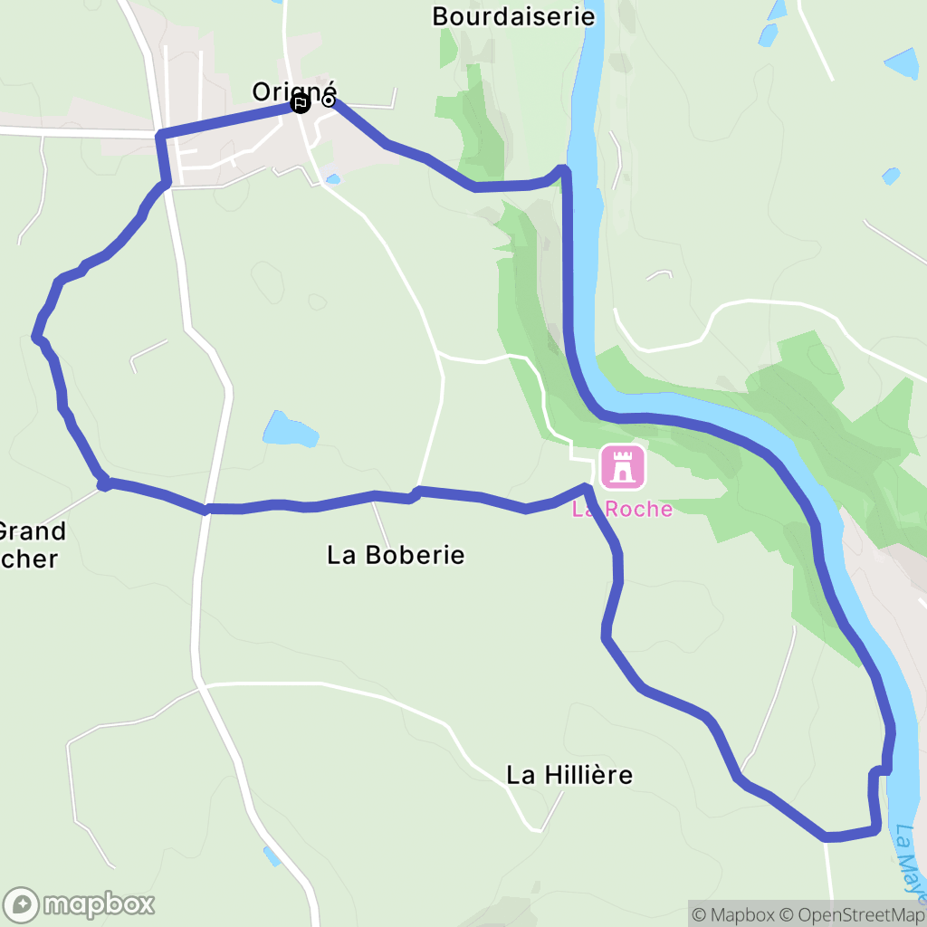 Origne : carte du parcours de randonnée - France