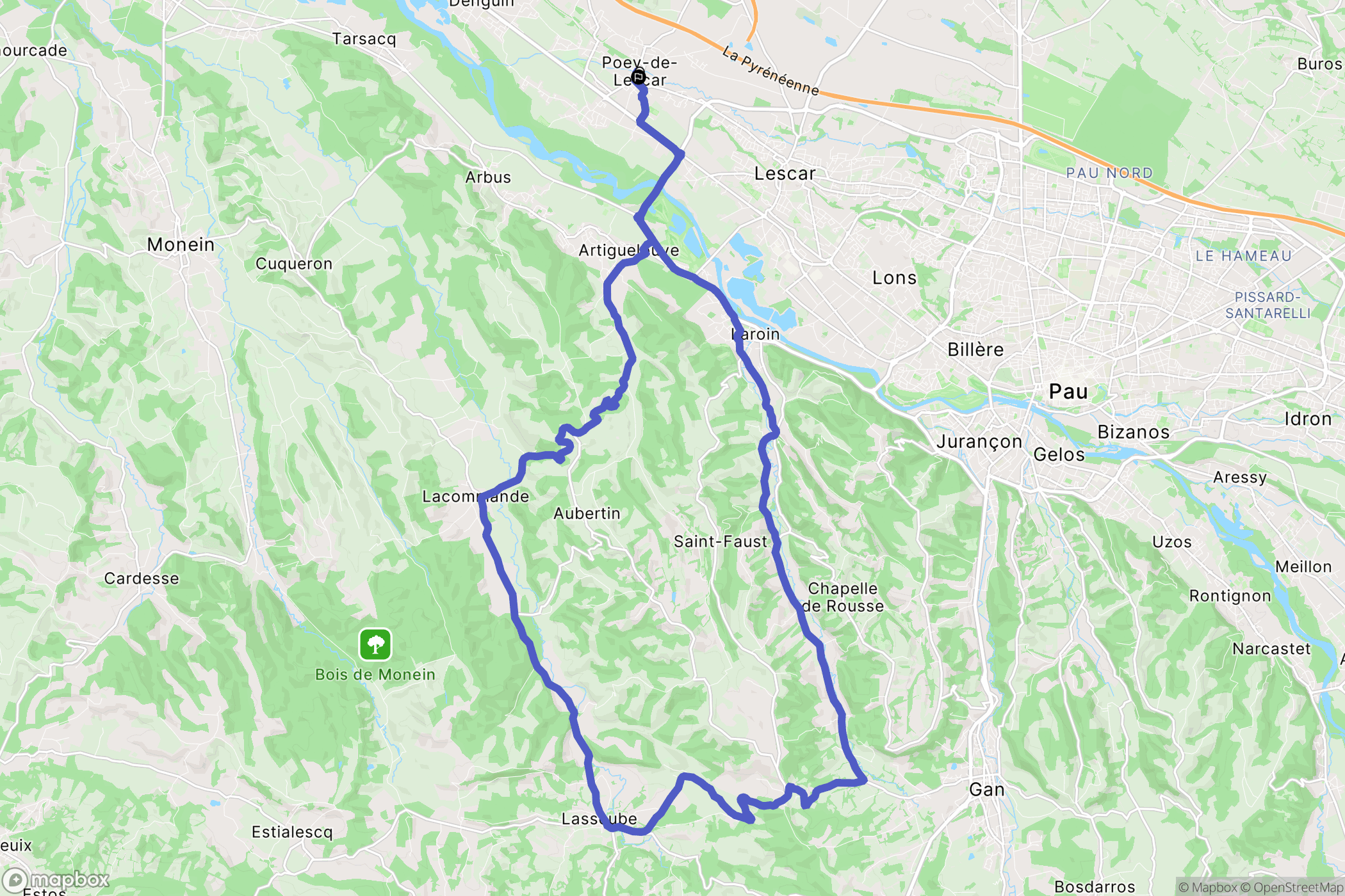 Poey-de-Lescar : carte du parcours de randonnée - France