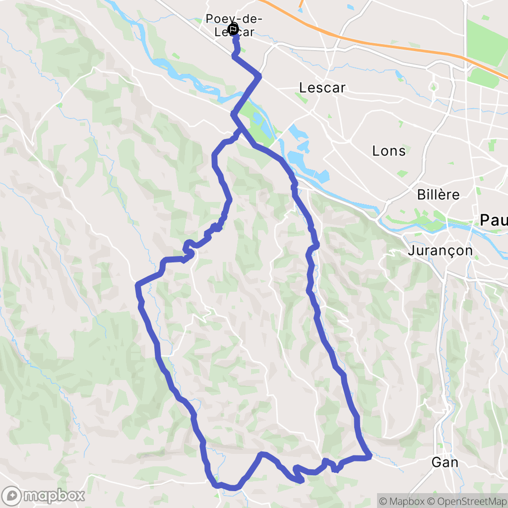 Poey-de-Lescar : carte du parcours de randonnée - France