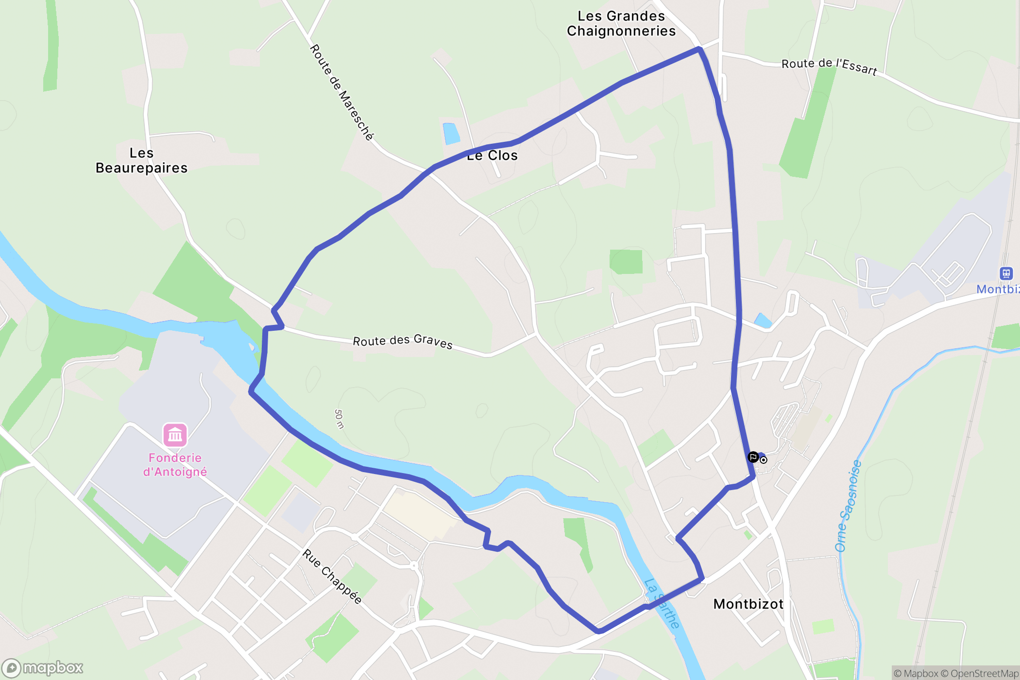 Montbizot : carte du parcours de randonnée - France