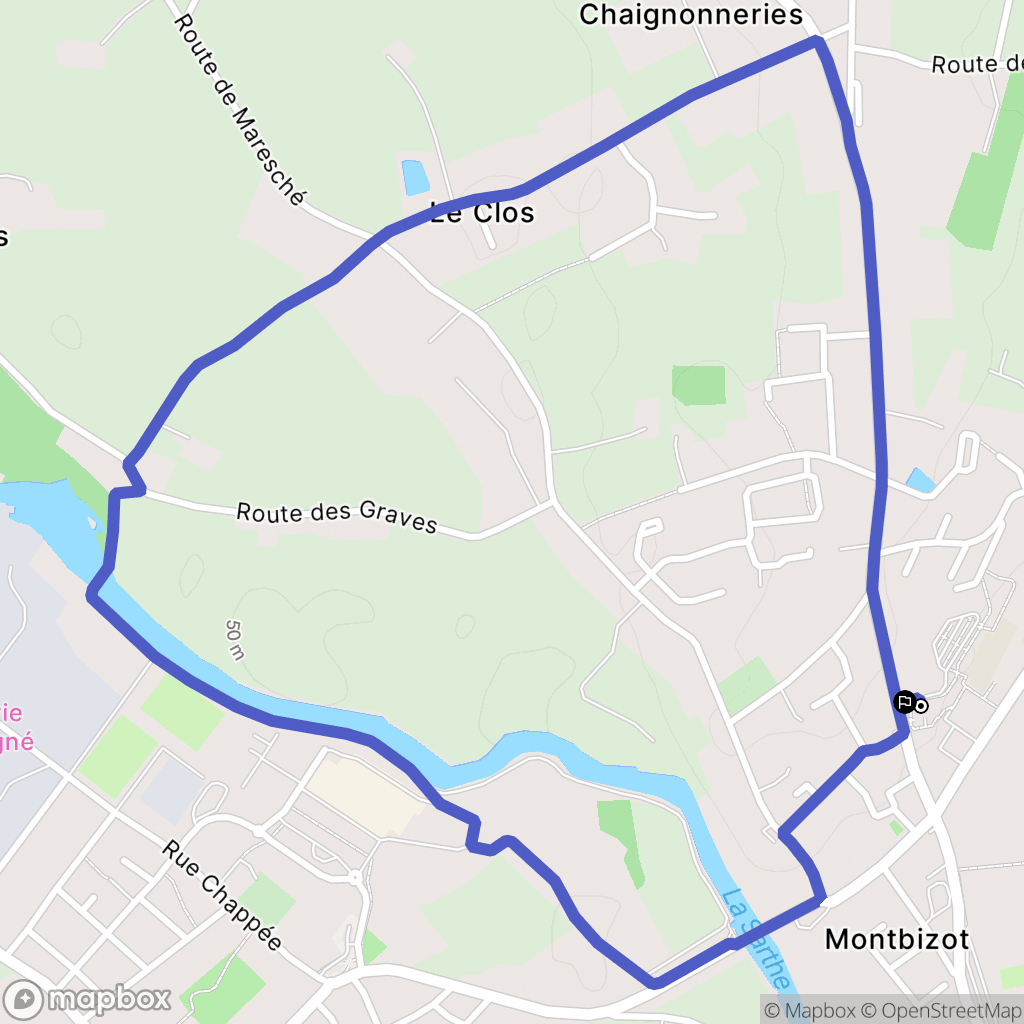 Montbizot : carte du parcours de randonnée - France