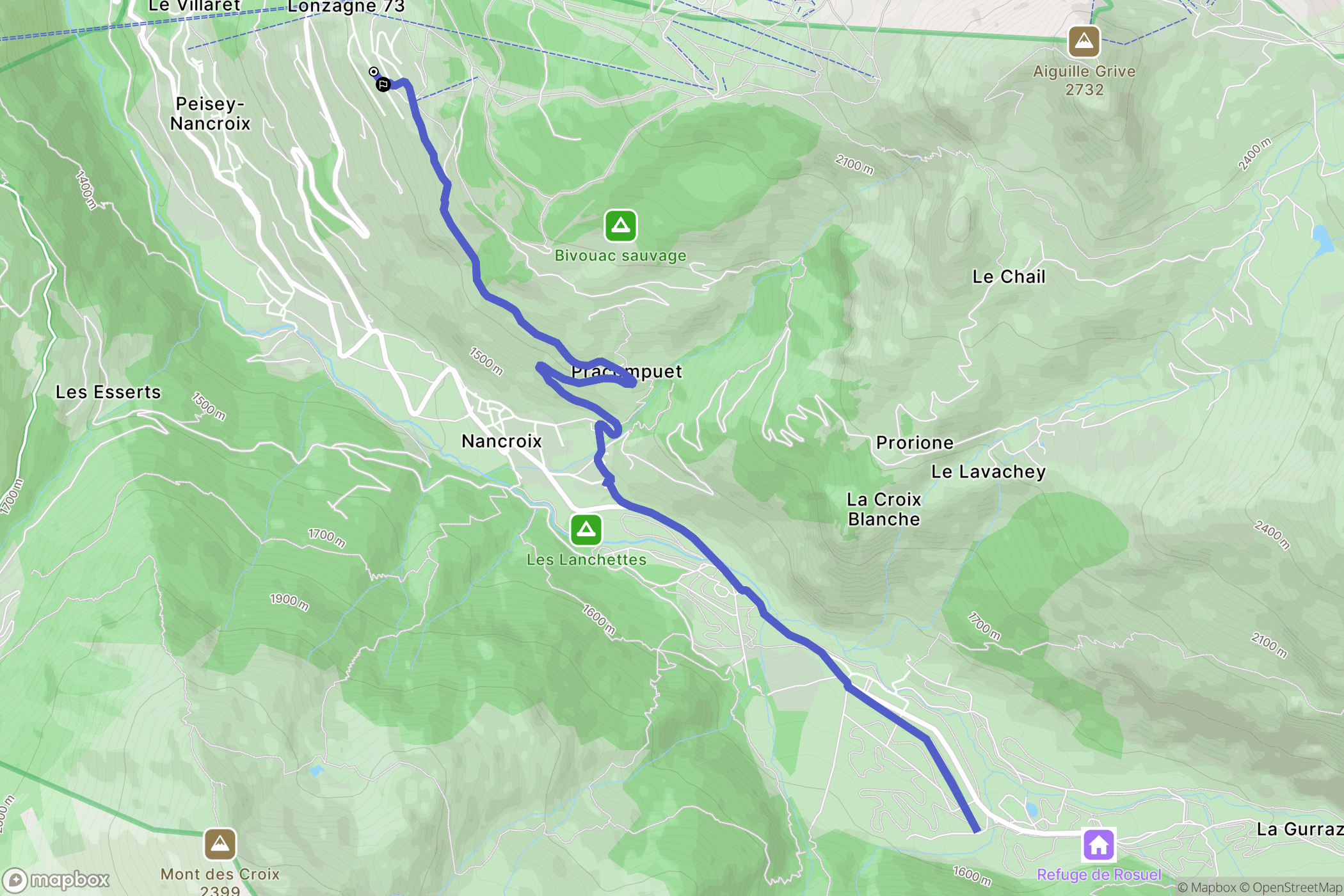 Peisey-Nancroix : carte du parcours de randonnée - France