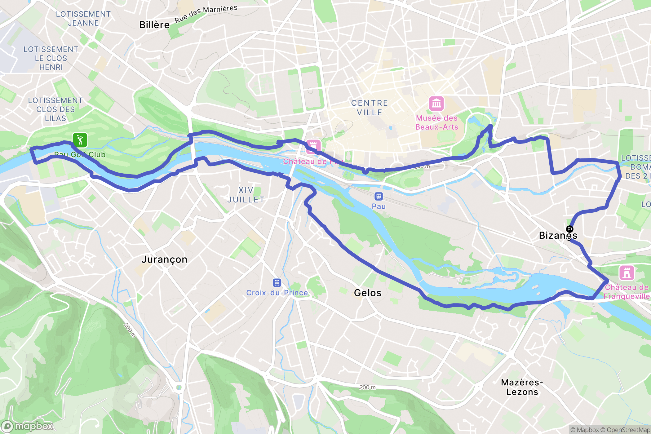 Bizanos : carte du parcours de randonnée - France