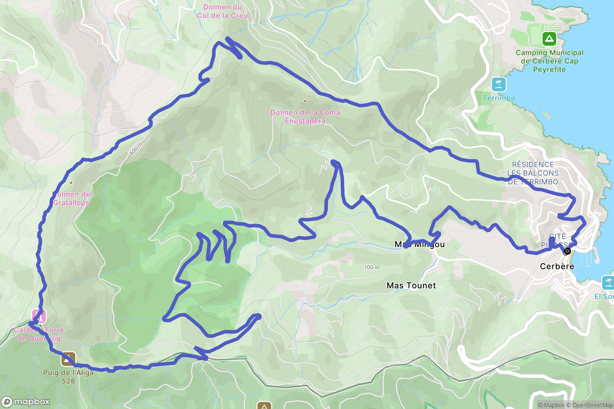 Cerbère : carte du parcours de randonnée - France