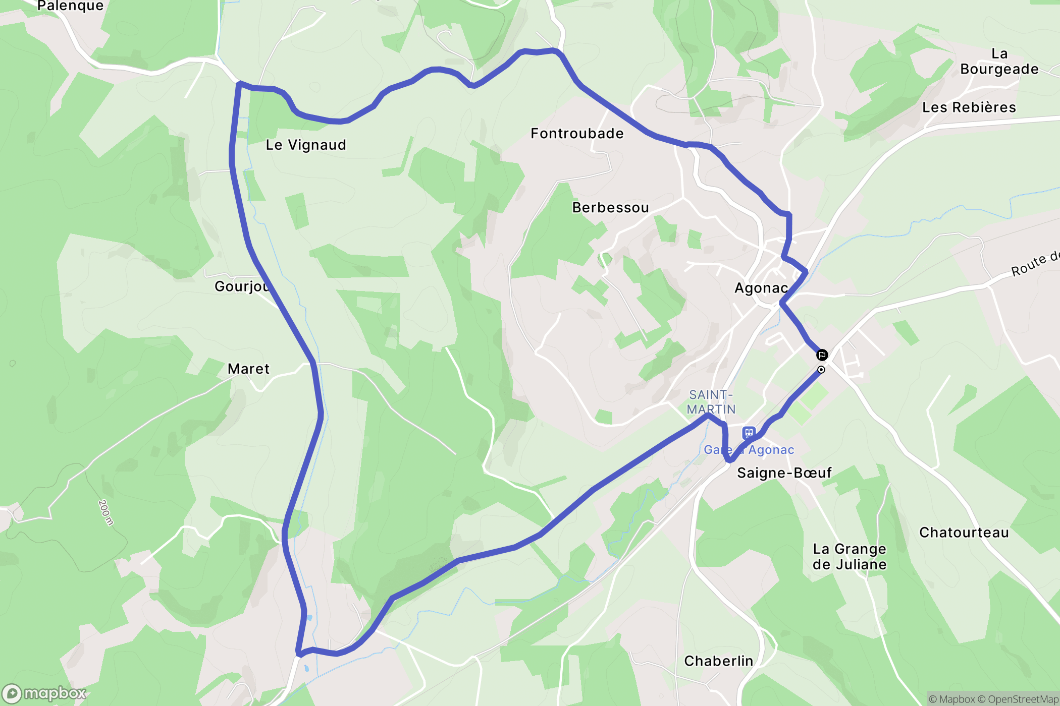 Agonac : carte du parcours de randonnée - France