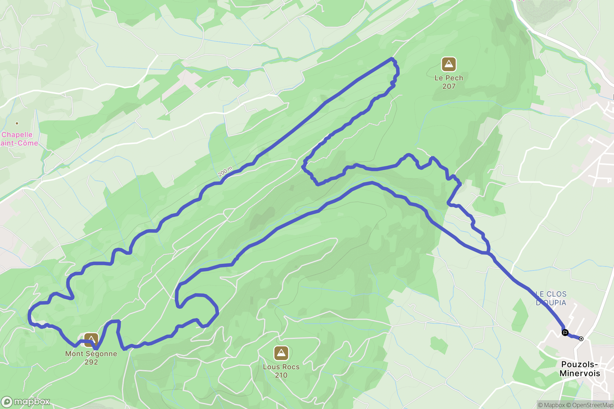 Pouzols-Minervois : carte du parcours de randonnée - France