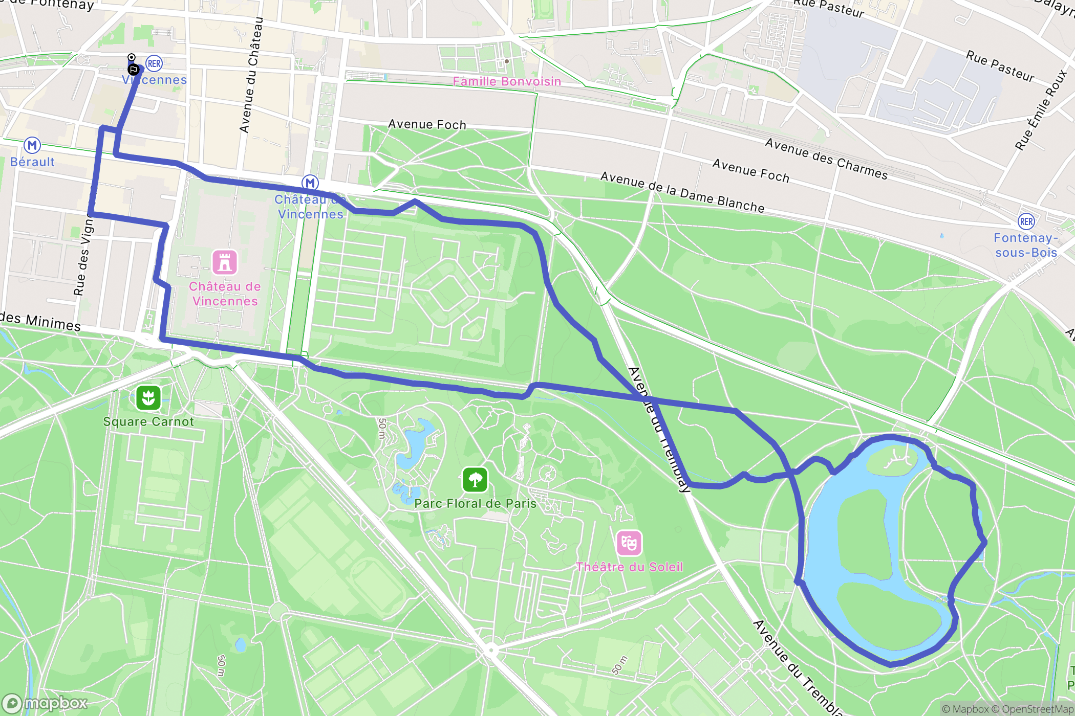 Vincennes : carte du parcours de randonnée - France