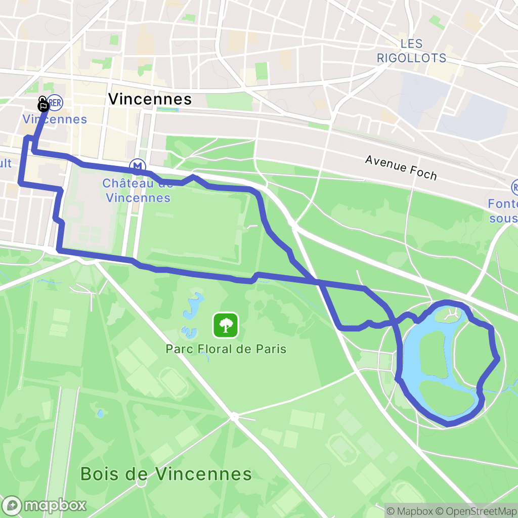 Vincennes : carte du parcours de randonnée - France