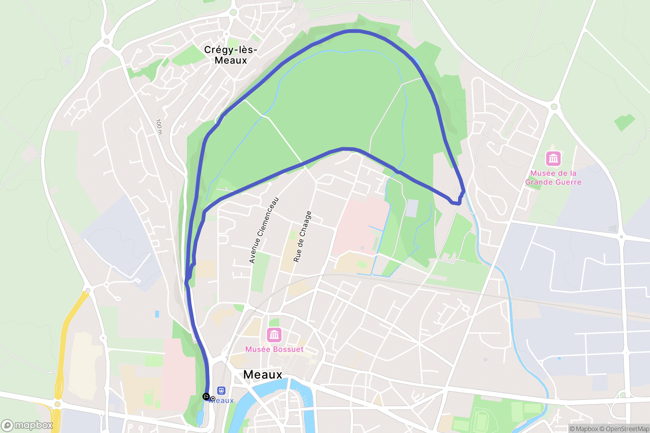 Meaux : carte du parcours de randonnée - France