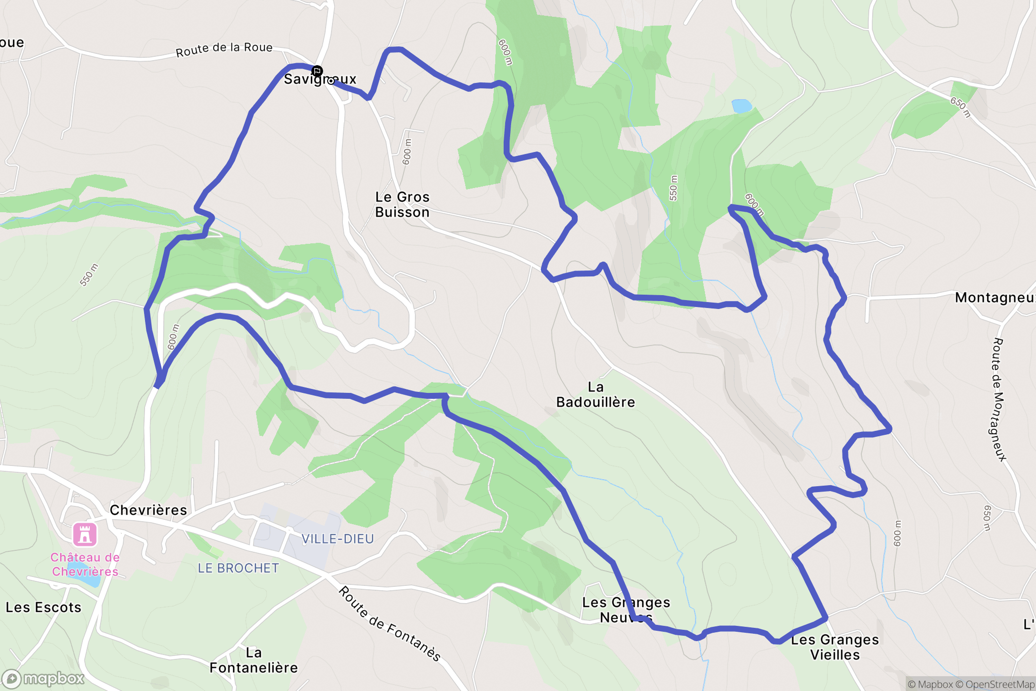 Chevrières : carte du parcours de randonnée - France