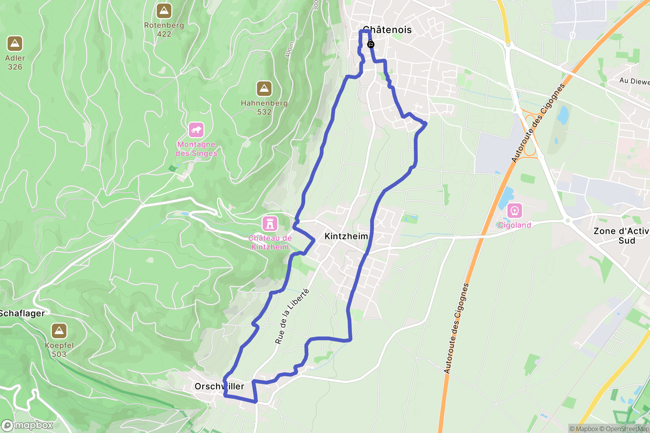 Châtenois : carte du parcours de randonnée - France
