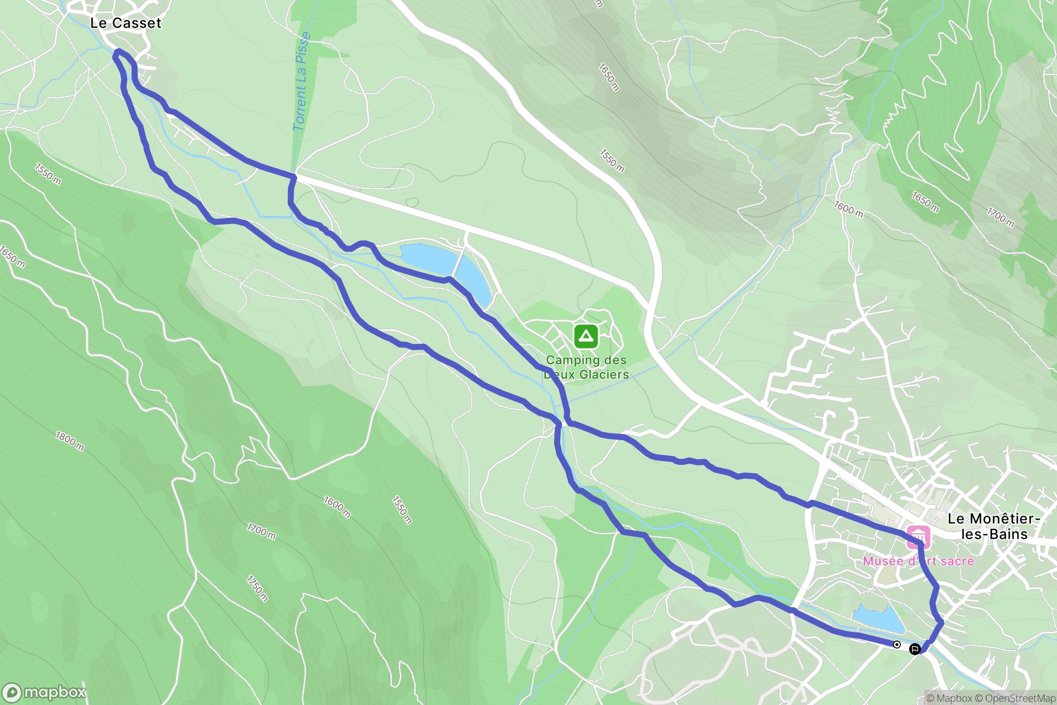 Le Monêtier-les-Bains : carte du parcours de randonnée - France