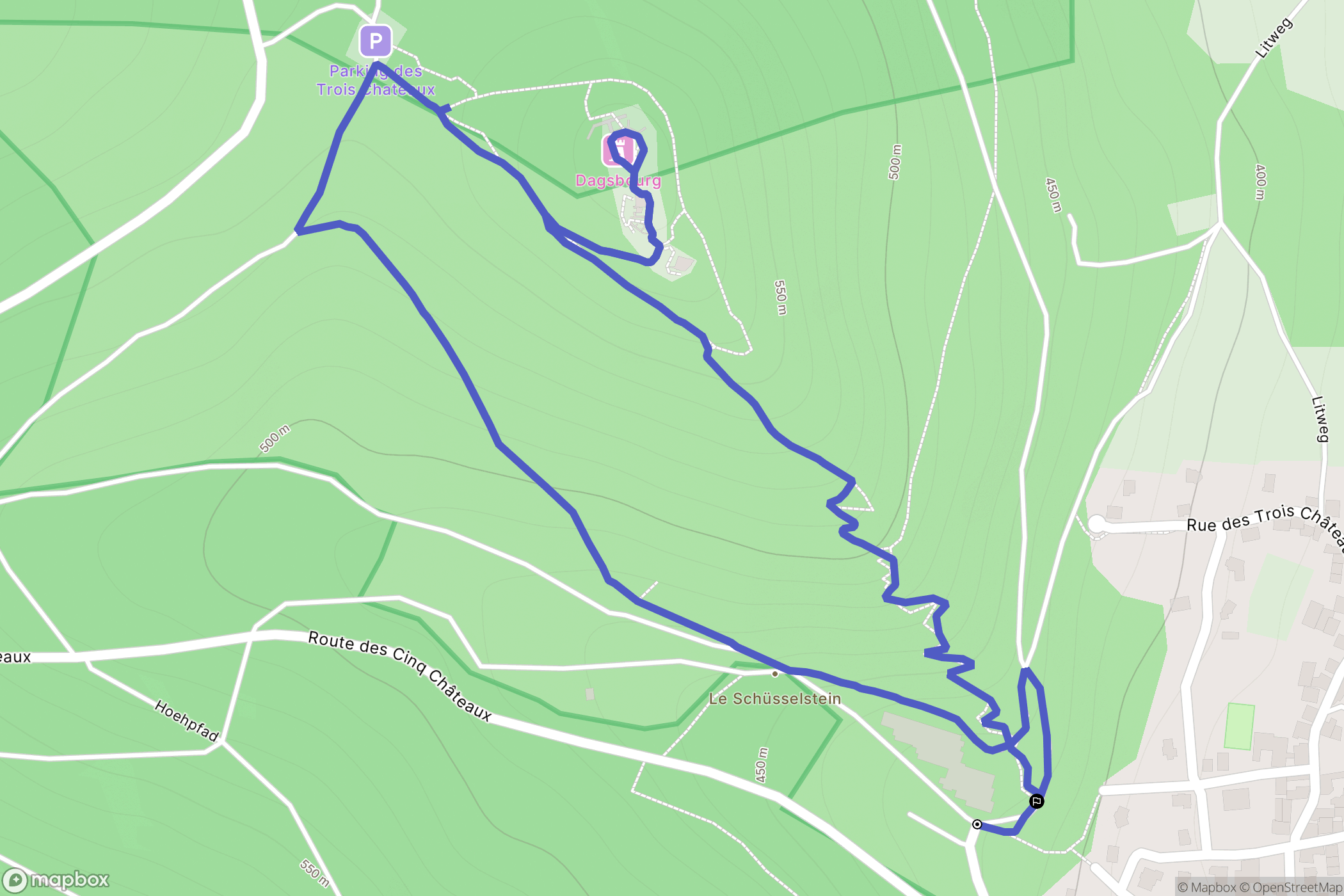 Husseren-les-Châteaux : carte du parcours de randonnée - France