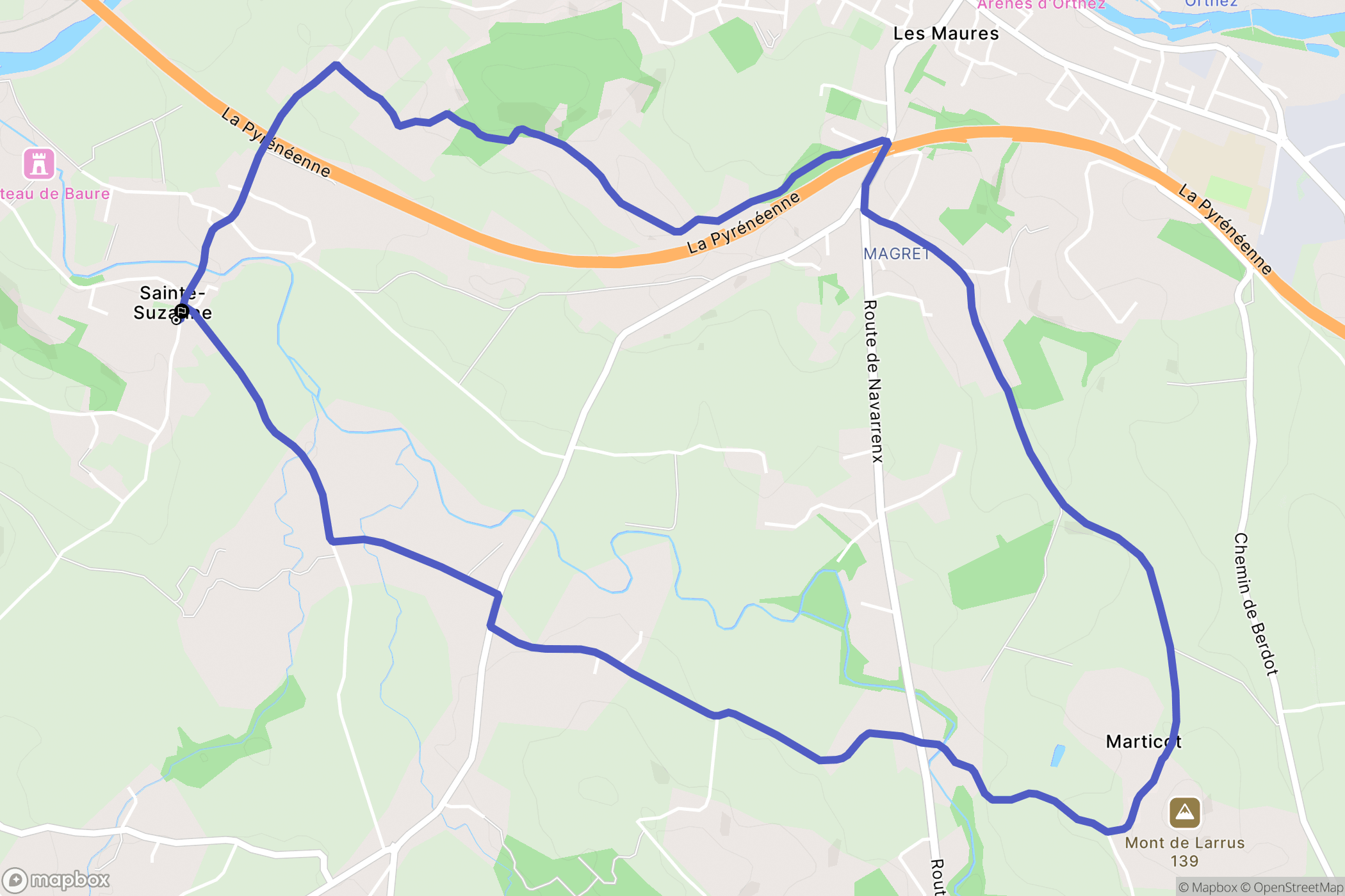Orthez : carte du parcours de randonnée - France