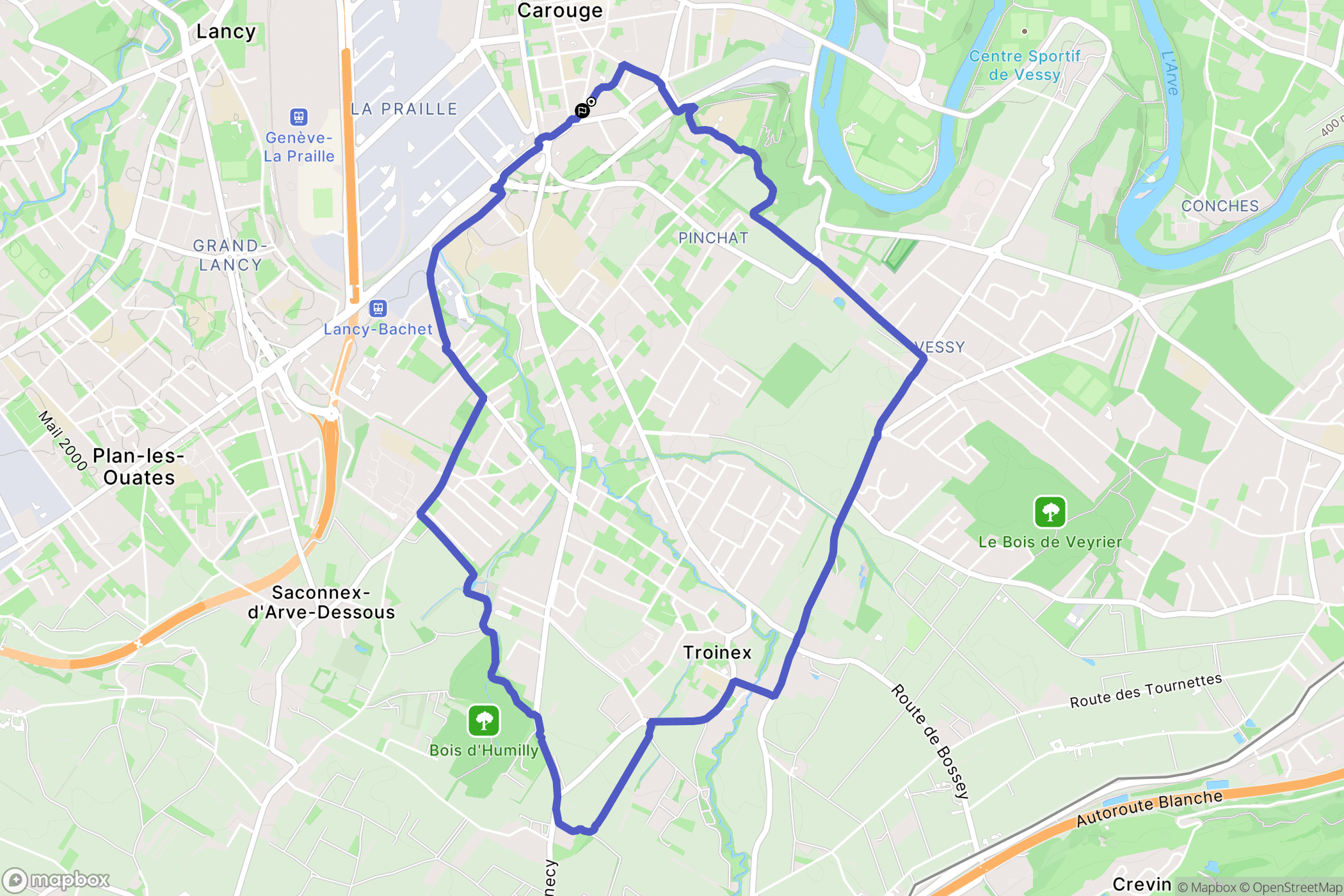 Carouge : carte du parcours de randonnée - Switzerland