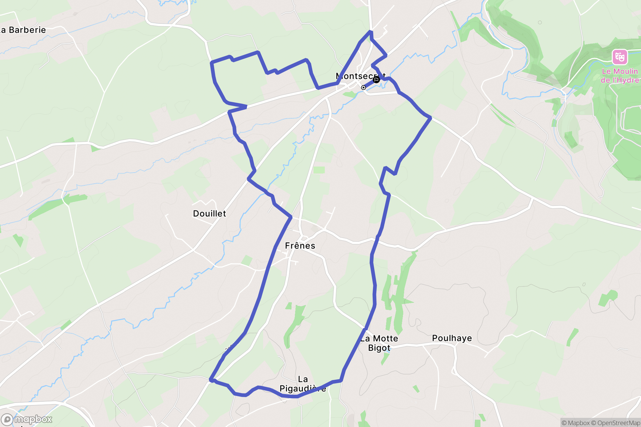 Montsecret-Clairefougère : carte du parcours de randonnée - France