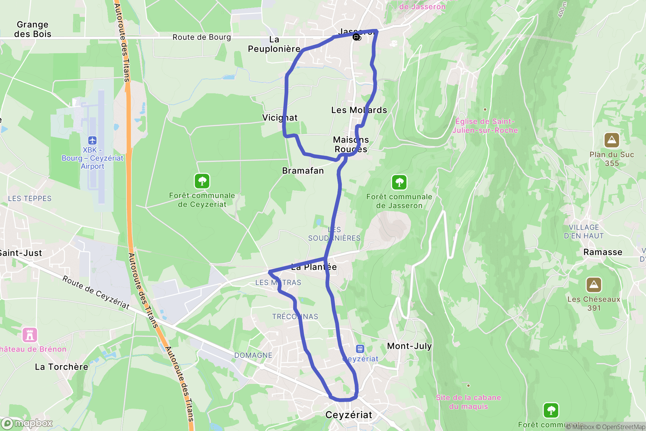 Jasseron : carte du parcours de randonnée - France