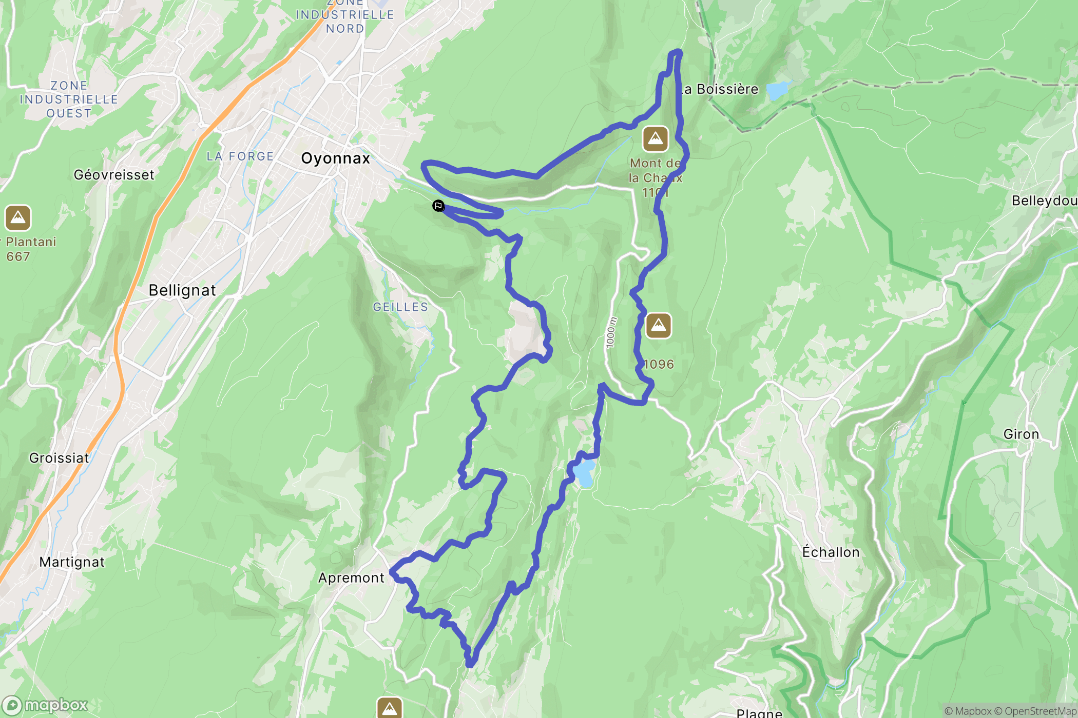Oyonnax : carte du parcours de randonnée - France