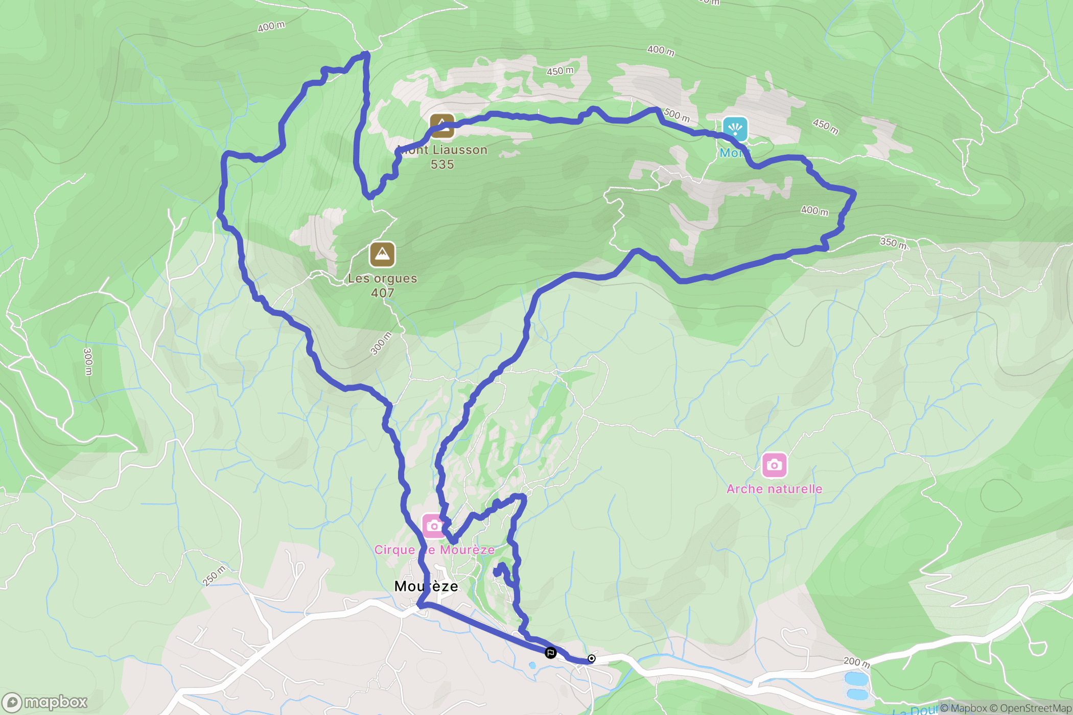 Mourèze : carte du parcours de randonnée - France
