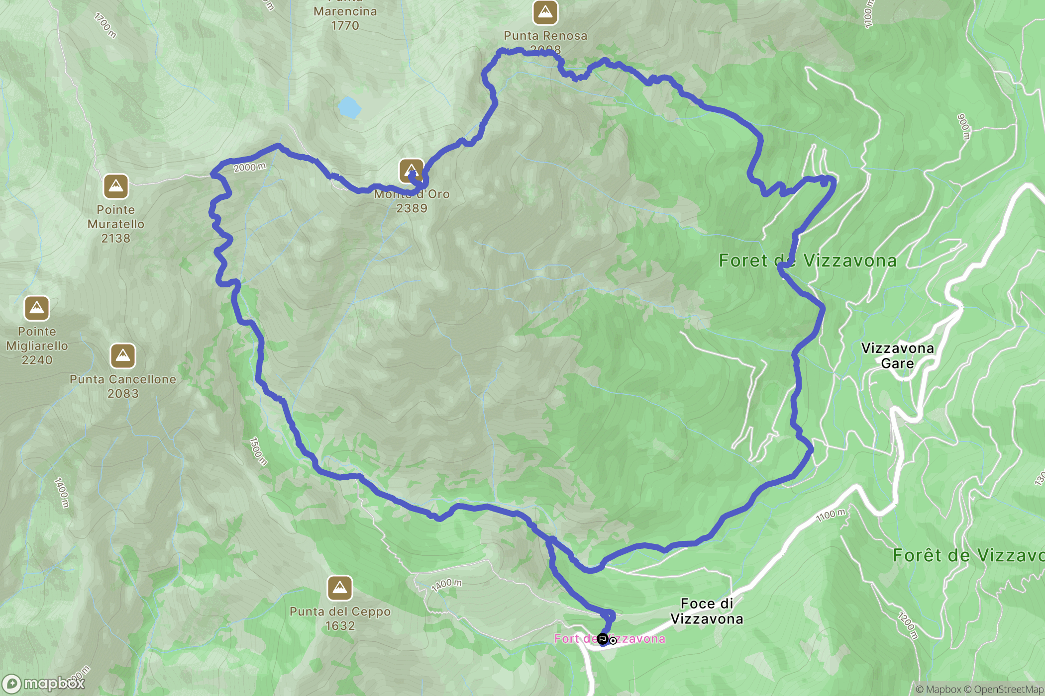 Bocognano : carte du parcours de randonnée - France